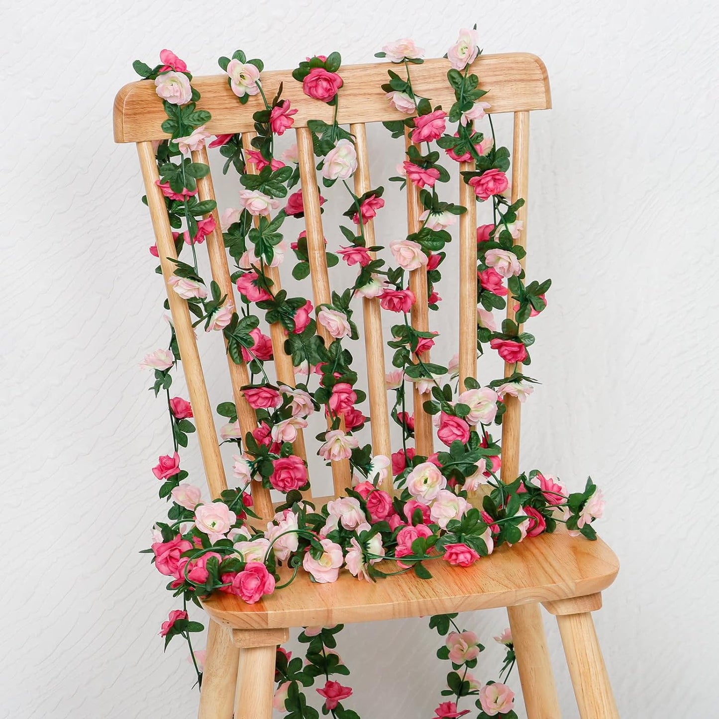 KHOYIME 18 Pack 144 FT Artificial Flower Garland, Fake Pink Roses Vines Silk Flowers Faux Plastic Outdoor Hanging Floral Ivy Garland Decoration for Wedding Arch Bedroom Home Wall Backdrop Room Decor