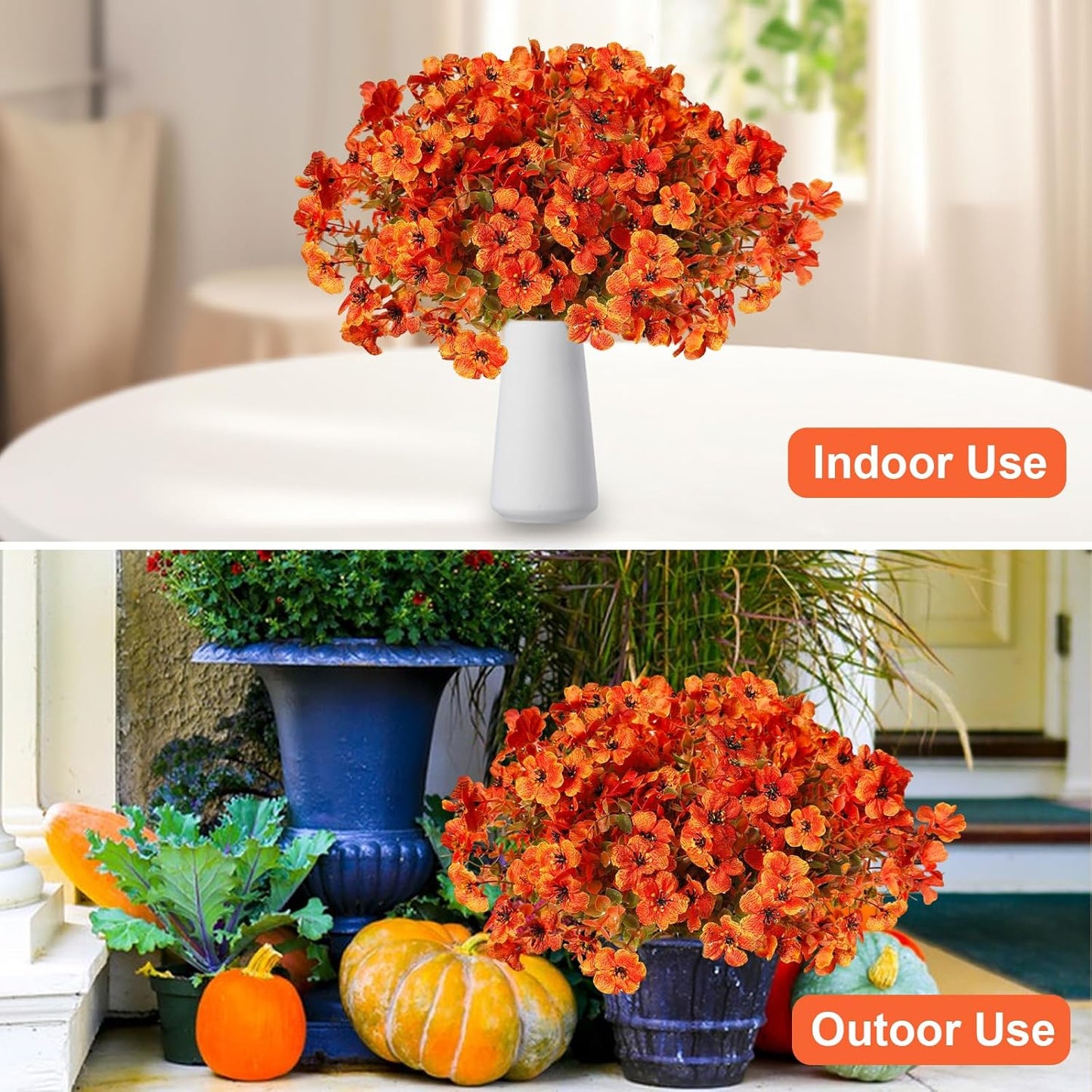 Artificial Fall Flowers Faux Mums for Outdoor Indoor Garden Home Decoration,12 Bundles Faux Silk Daisy UV Resistant Look Real No Fade for Front Door Porch Patio Yard Balcony Autumn Decor