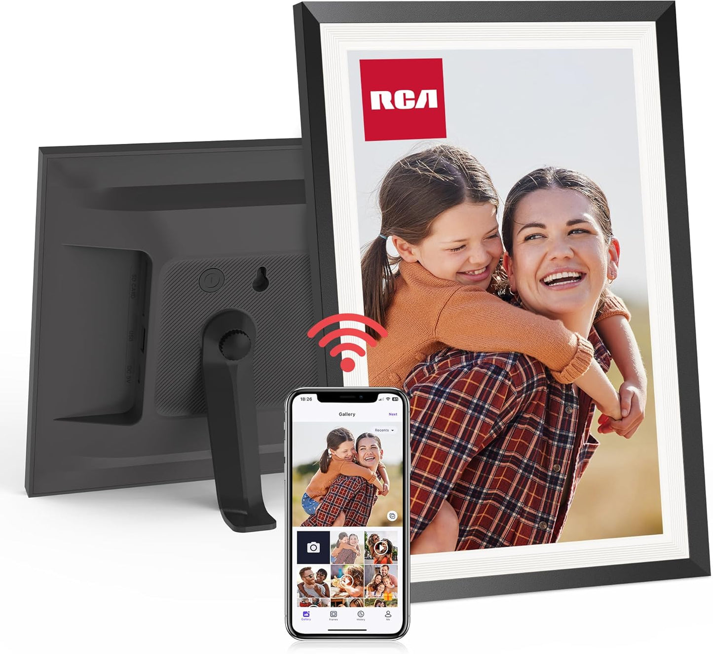 RCA 10.1” WiFi Digital Picture Frame, Electronic Photo Frames 32GB Storage, HD IPS Touch Screen WiFi Frame/Auto Rotate/Wall Mounted, Easy Setup in Uhale App to Share Photo/Video Anytime (Black)