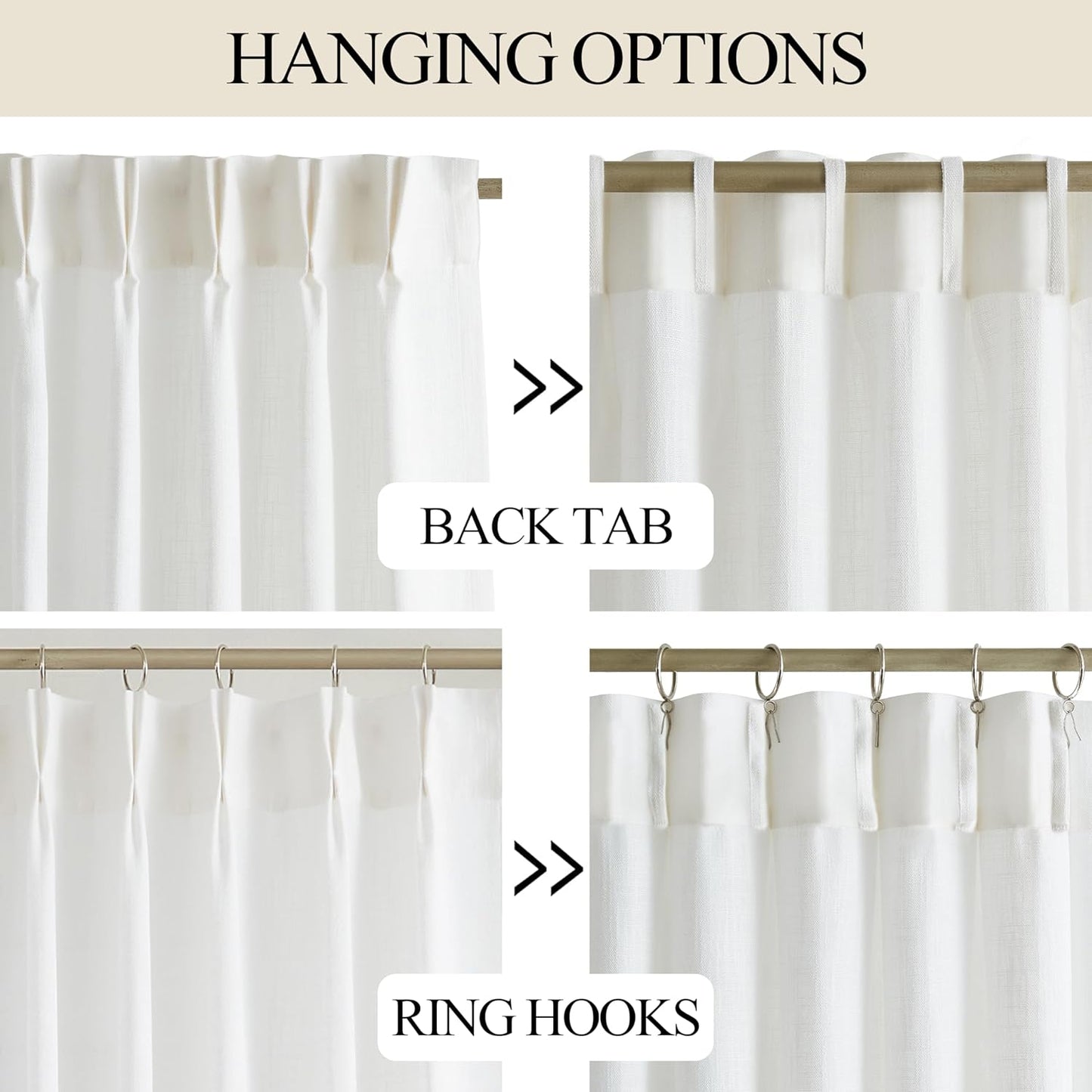 Vision Home White Pinch Pleated Semi Sheer Curtains Textured Light Filtering Window Curtains 108 inch for Living Room Bedroom Patio Rayon Blended Pinch Pleat Drapes with Hooks 1 Panel 60" Wx108 L