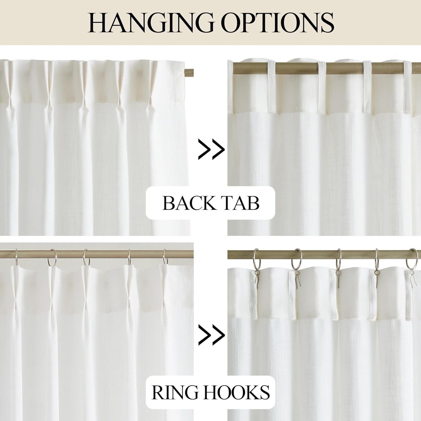 Vision Home White Pinch Pleated Semi Sheer Curtains Textured Light Filtering Window Curtains 108 inch for Living Room Bedroom Rayon Blended Pinch Pleat Drapes with Hooks 2 Panels 40" Wx108 L