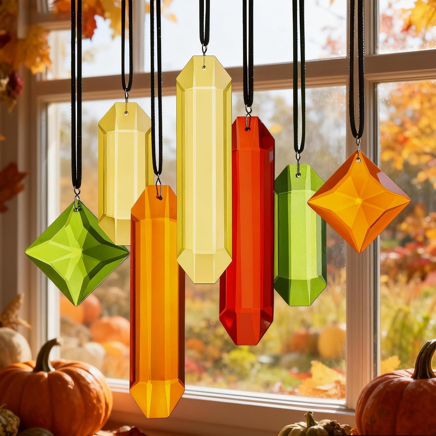 HDCRYSTALGIFTS 7PCS Crystal Prisms Suncatcher for Window Hanging, Rainbow Hanging Crystal Sun Catchers Indoor Window, Home Garden Christmas Decorations (Season Design)