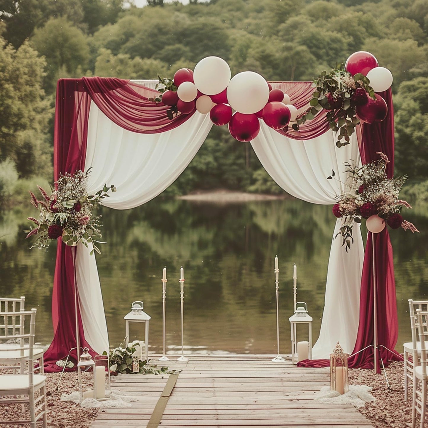 Wokceer Wedding Arch Draping 2 Panels 28.7" x 20FT Burgundy Sheer Fabric Backdrop for Ceremony, Birthday Party, Bridal Shower Decoration