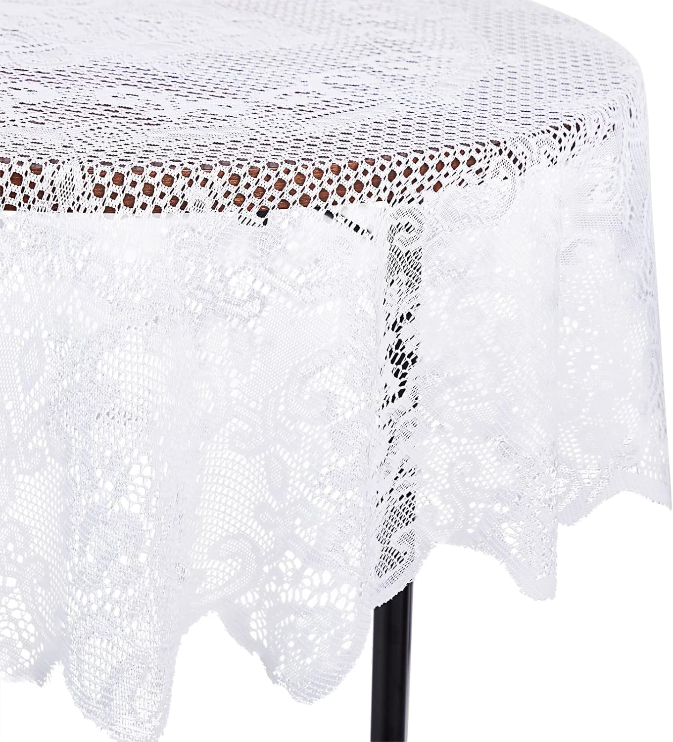 Juvale Round Lace Tablecloth - 59-Inch White Polyester - Scalloped Edge Circle Tablecloth with Floral Overlay & Vintage Decor for Wedding Receptions & Home (Pack of 2)