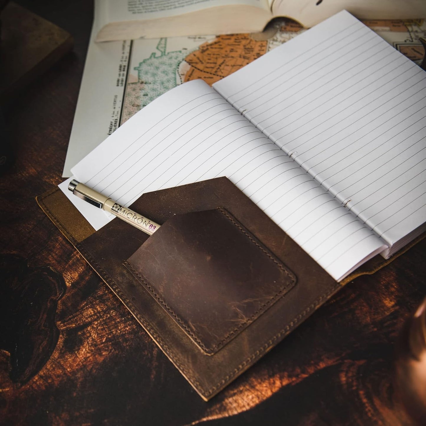 Refillable Leather Journal | Premium Lined A5 Notebook Cover | 200 Ruled Writing Pages | Card Holder Slot | Leather Bound Journals for Men & Women, Best Gift Travel Diary, Cool Planner