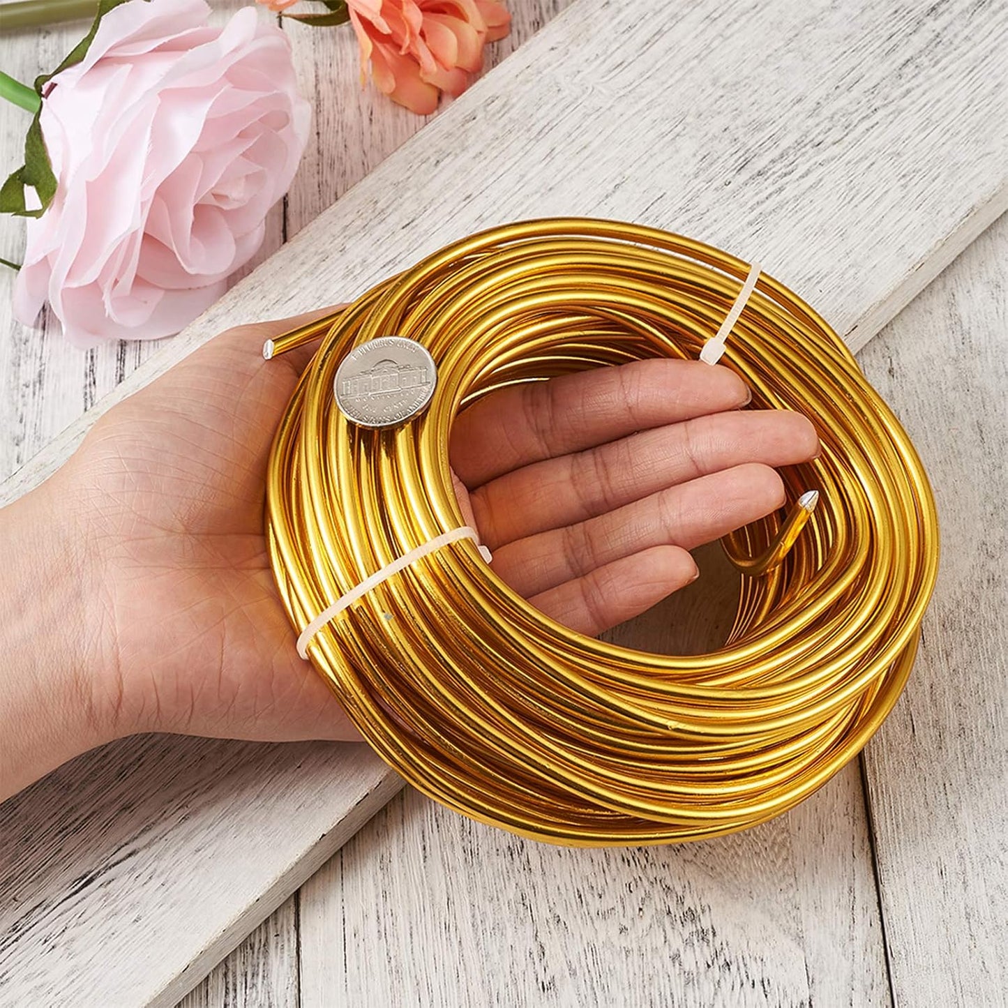 Fashewelry 32.8 Feet 5mm Gold Aluminum Wire Bendable Metal Craft Wire for Beading Sculpting Jewelry Making