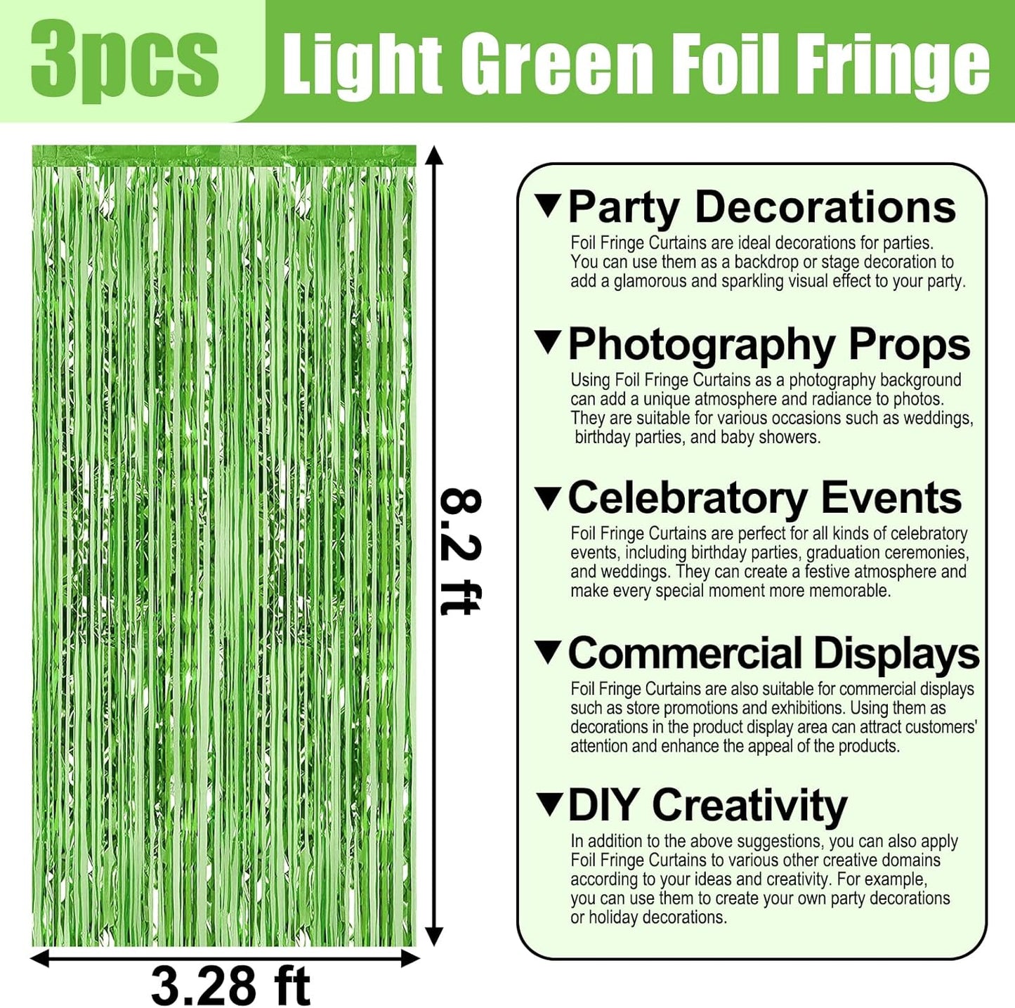 3 Pack Light Purple Foil Fringe Curtain Backdrop, 3.28Ft x 8.2Ft Metallic Tinsel Foil Fringe Streamer Curtains for Photo Booth, Christmas Day, Thanksgiving, Wedding, New Year Party Decorations