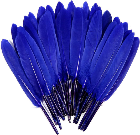 FeelfunFeather 120pcs Blue Goose Cochettes Feather Natural Bulk 4-6 inch 10-15cm for Wedding Party Christmas Decorations DIY Crafts Goose Cochettes Feather