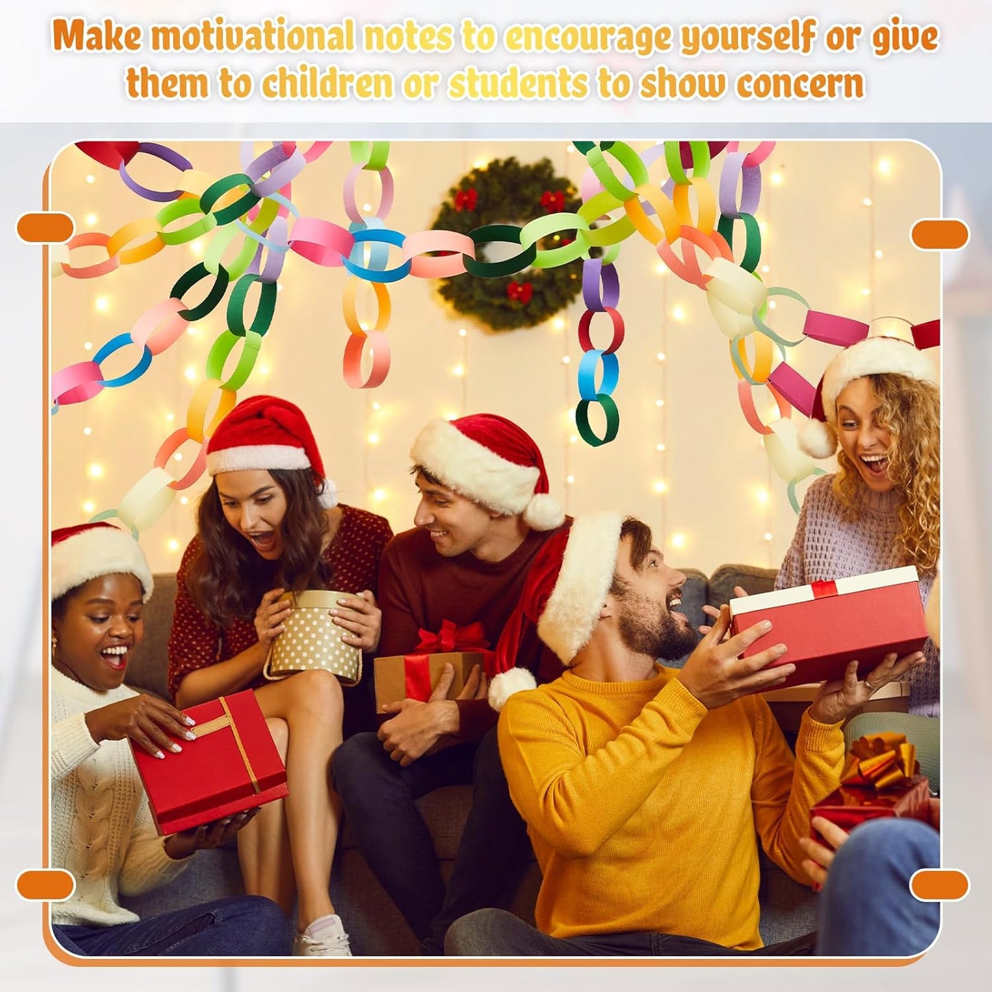 Lincia 2000 Sheets Halloween Paper Chain Garland, Construction DIY Crafts Chain Strip for Fall Thanksgiving Party Decor, 1x8 Inch with Double Sided Tape (Bright)