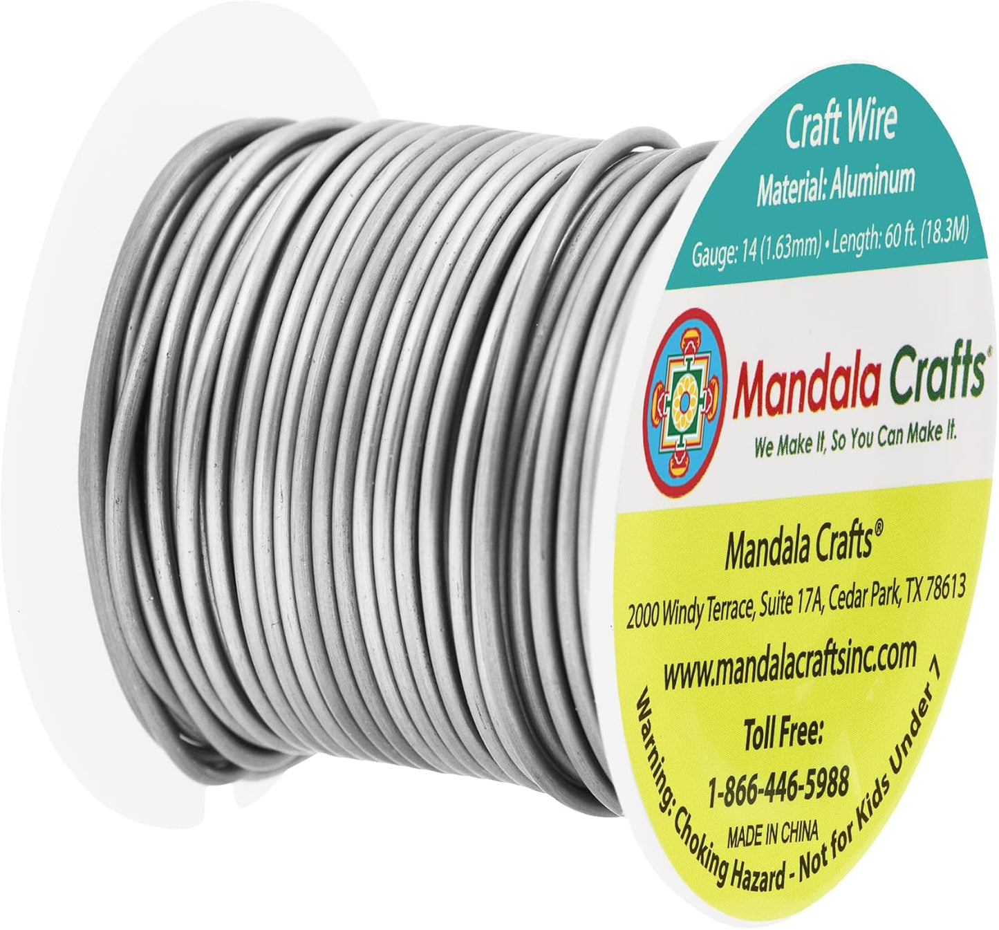 Mandala Crafts 14 Gauge Anodized Aluminum Craft Wire for Jewelry Making - 60 FT Colored Flexible Gray Wire - Bendable for Bonsai Armature Crafting Sculpting