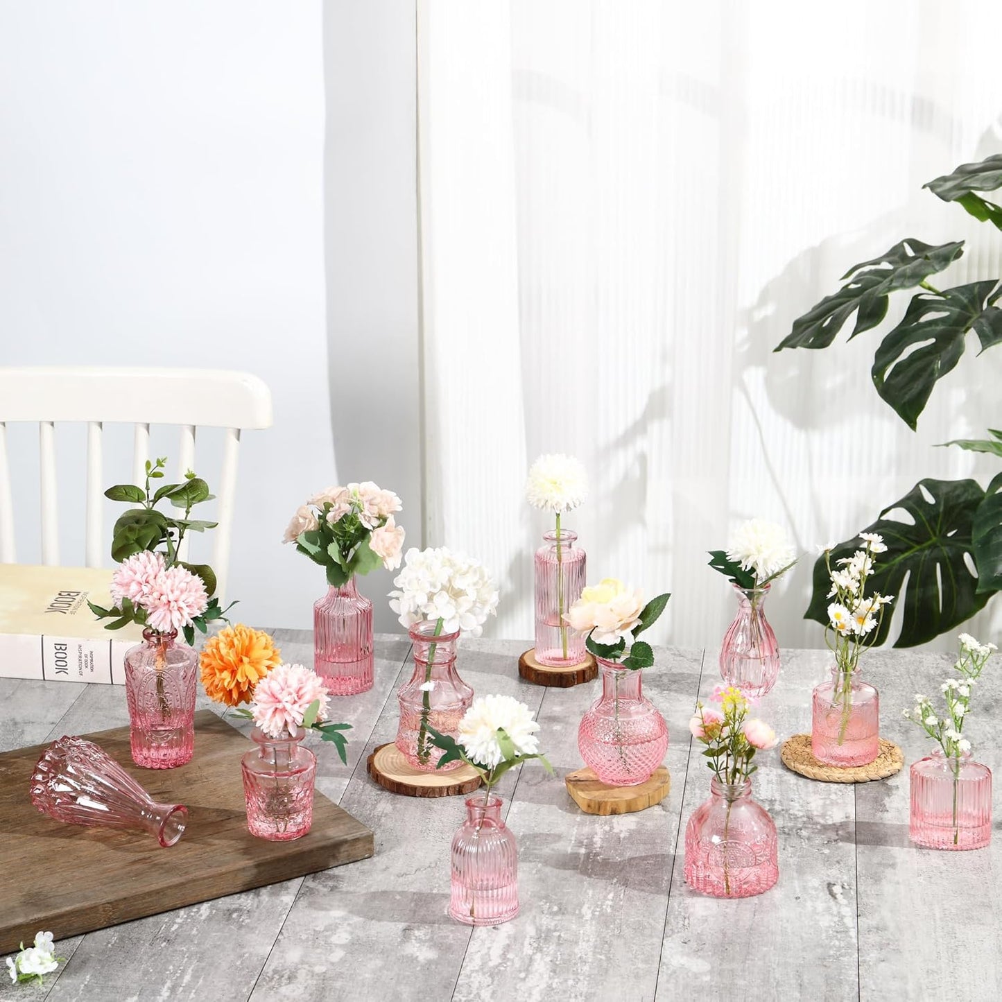 Bud Vases in Bulk 30, Small Vase for Flowers, Small Flower Vase for Centerpieces, Pink Glass Vases for Centerpieces, Mini Vintage Vases for Wedding Table Decor