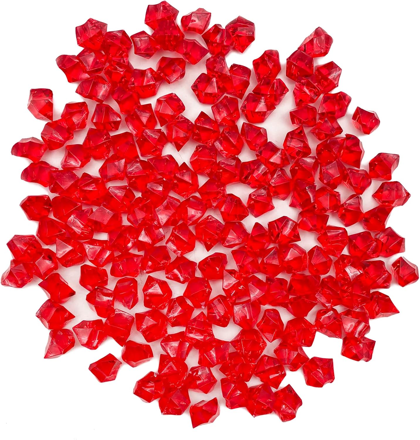 Vase Fillers,150 pcs 16 * 22 mm Red Fake Crushed Ice Cubes, Red Plastic Artificial Acrylic Rocks Acrylic Decor