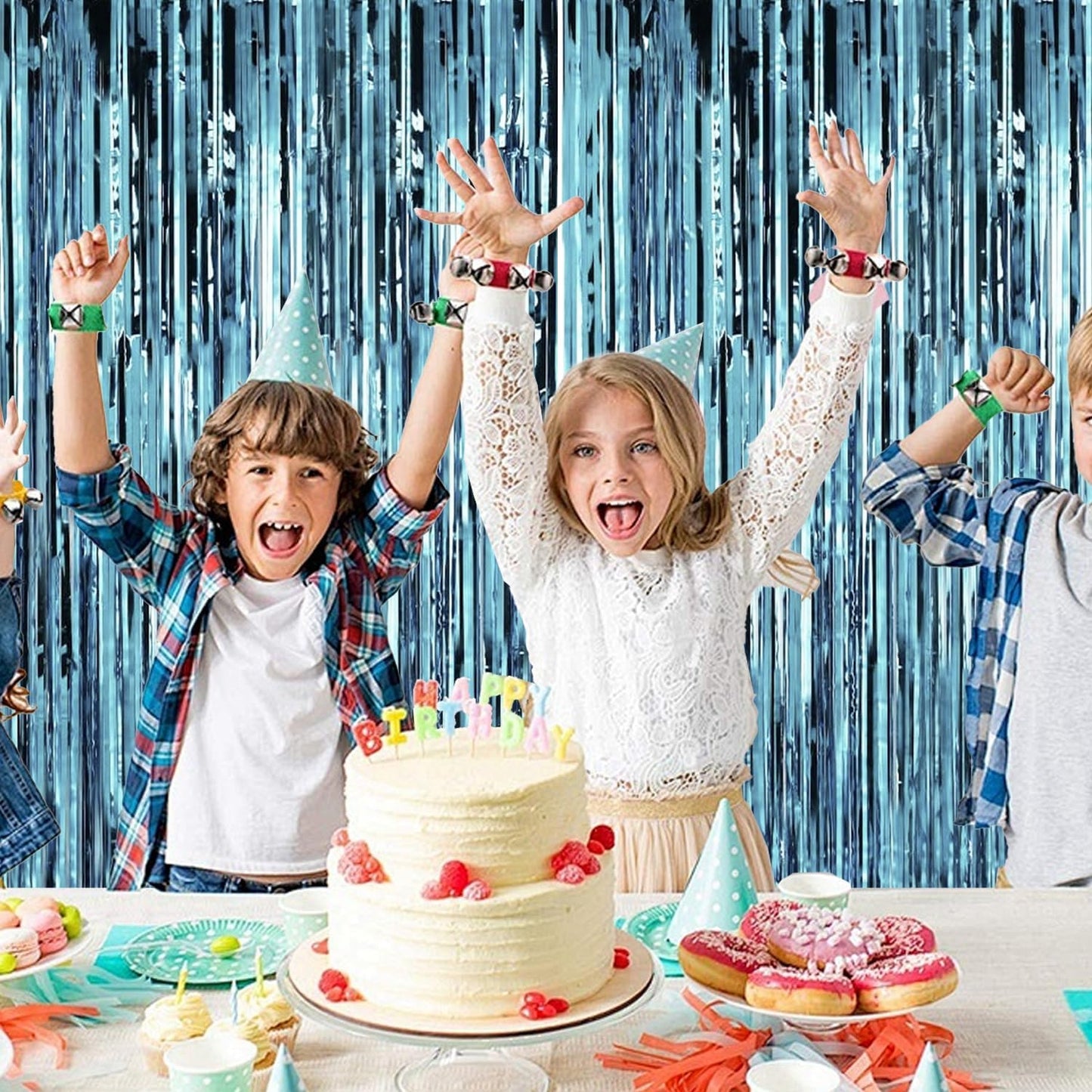 2 Pack Blue Pool Streamers Party Decorations Ocean Beach Theme Tinsel Backdrop Supplies Foil Curtain Backdrop for Baby Shower Birthday Bachelorette Wedding Brial Holiday Celebration Party Decorations