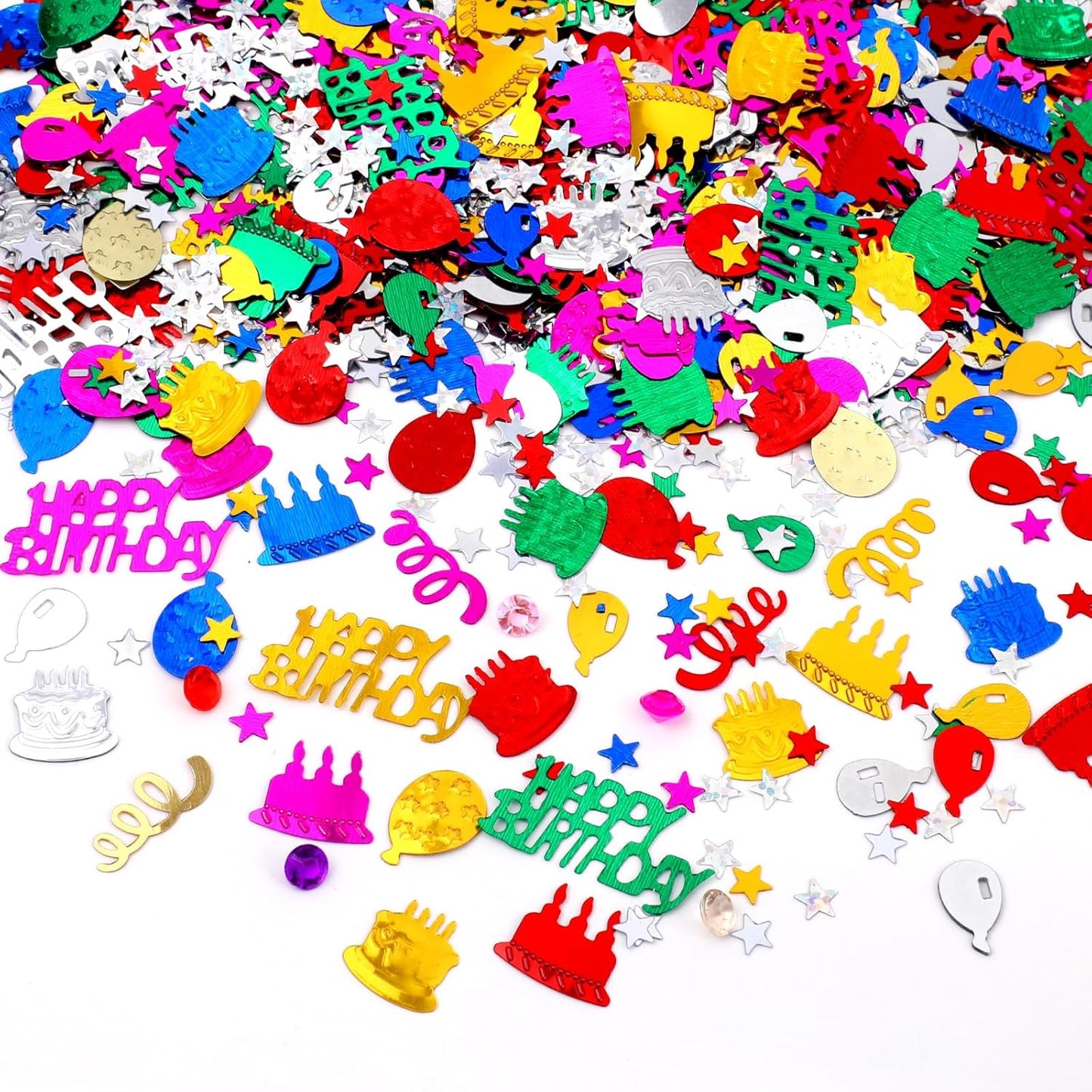1500 Pcs Happy Birthday Glitter Confetti, Rainbow Foil Confetti Ready Decorations, Party Table Multicolor Cake Glitter Balloons For Birthday Party, Baby Shower Crafting