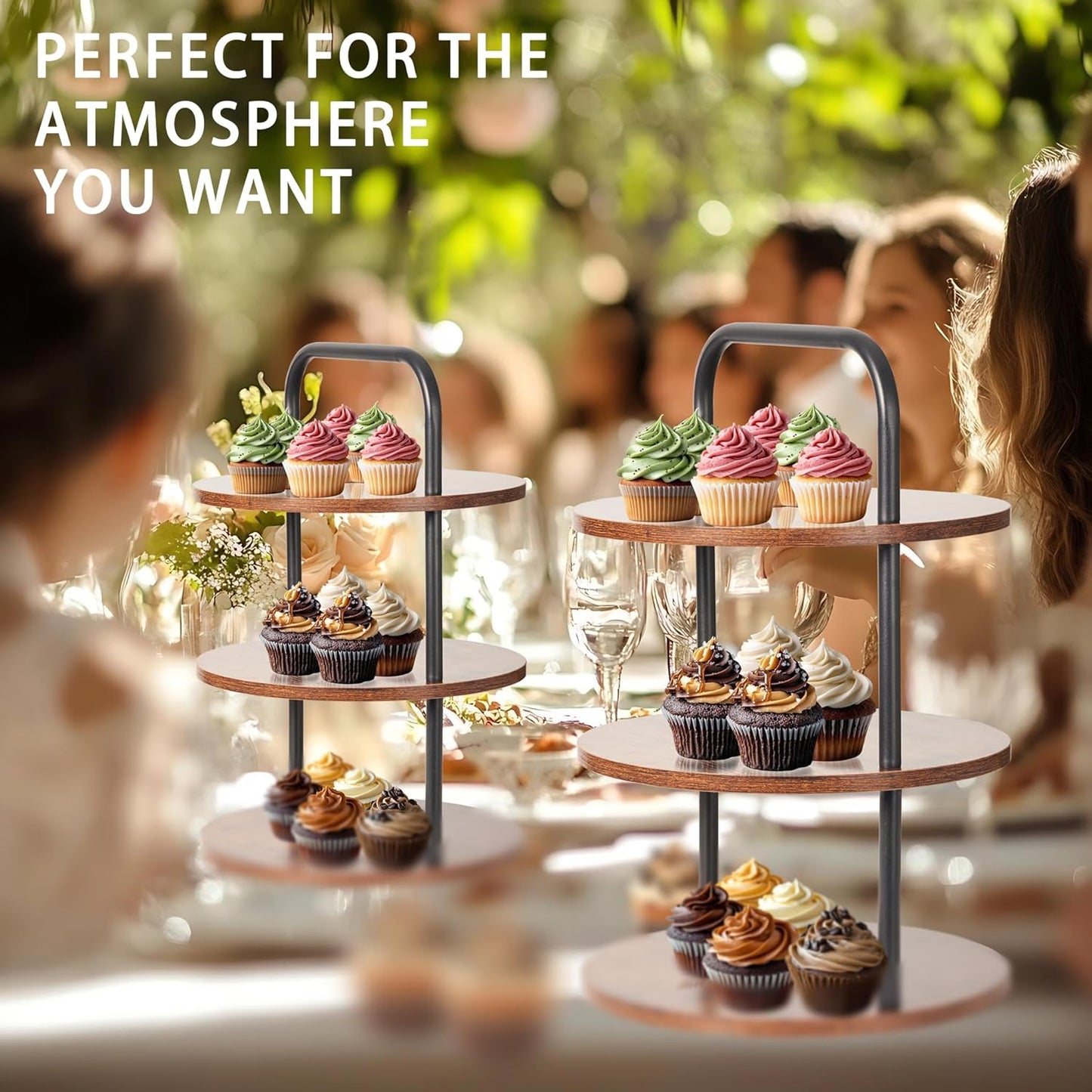 Cupcake Stand 2 Pack, Tower-Style Value Set for 100 Cupcakes - Large 3-Tier Dessert Table Display & Serving Tray Sets, Tiered MDF Cake Stands for Wedding Birthday Baby (Save $10vs Singles)