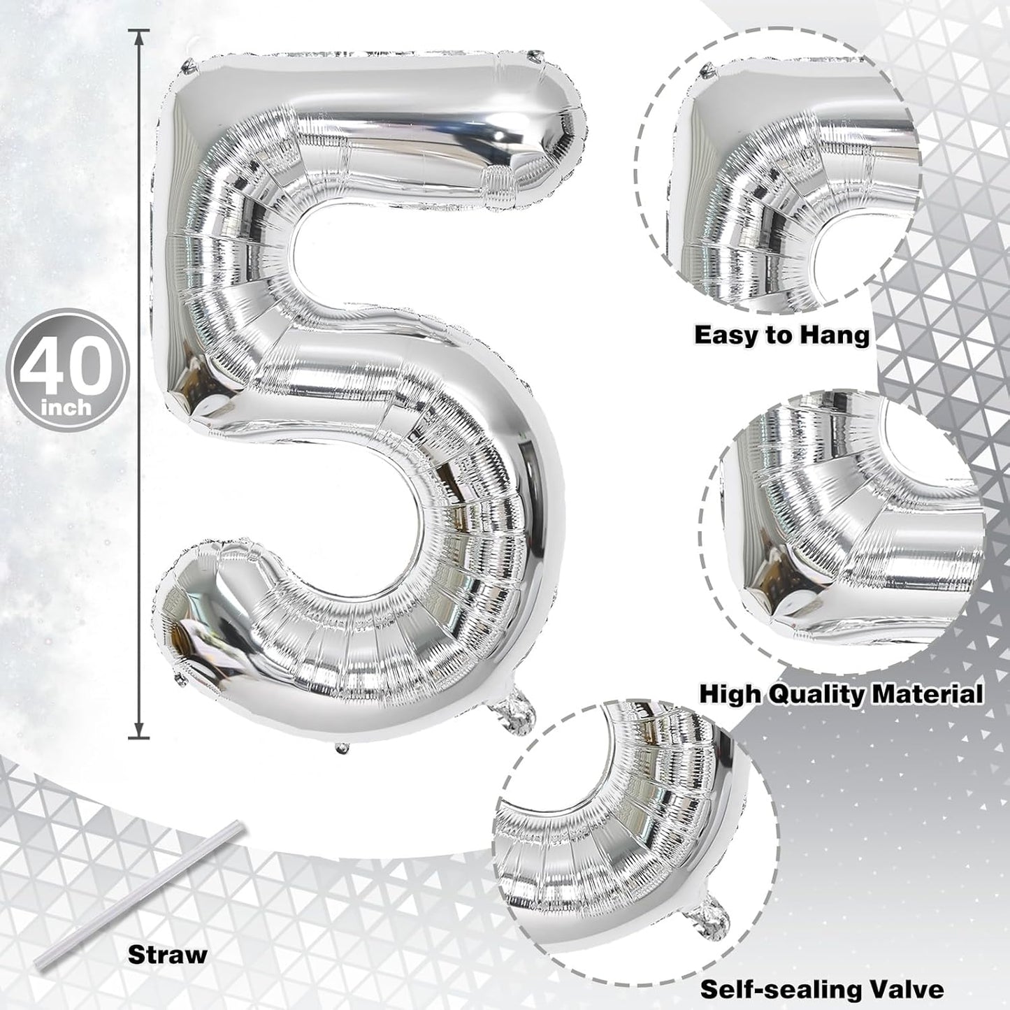 Silver 50 Balloons Number, 40 Inch Helium Foil Number 5 & 0 Balloons for 50th Birthday Decorations, Large Self Inflating Mylar 50 Balloon for Women Men Birthday Party Anniversary Decor Supplies