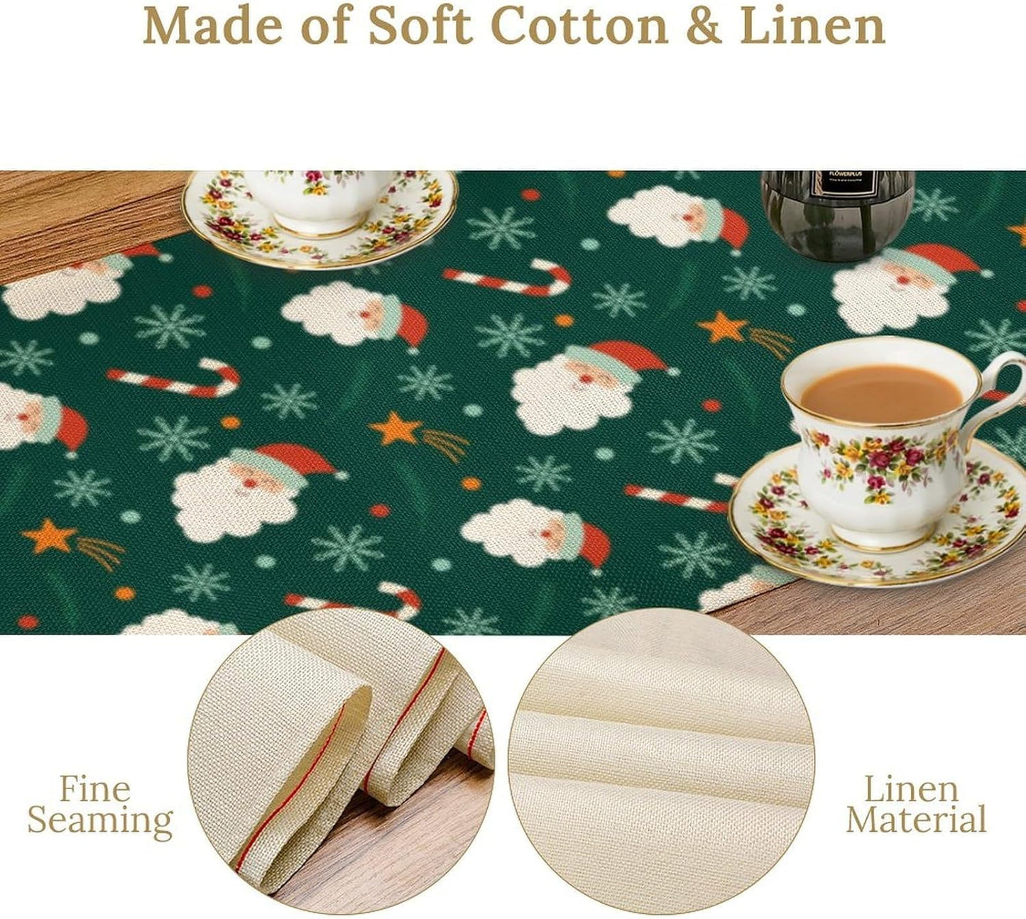 Christmas Table Runner,Seasonal Winter Xmas Holiday Green Table Cloth Kitchen Dining Table Decoration for Home Party Decor 13x120 Inch