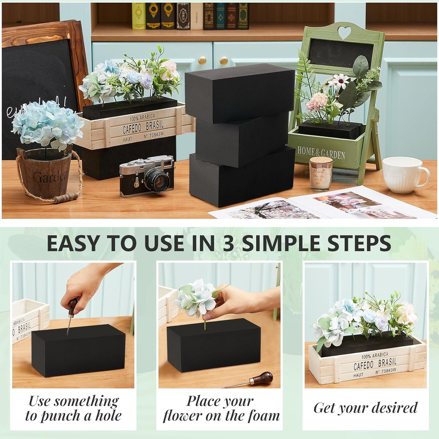 Lallisa 8 Pcs Reusable Floral Foam Blocks Water Weather Resistant Dry Floral Foam for Artificial Flower Arrangements Outdoor Flower Boxes Outside Hanging Planters Wedding Home Decor (6 x 3 x 2.5)