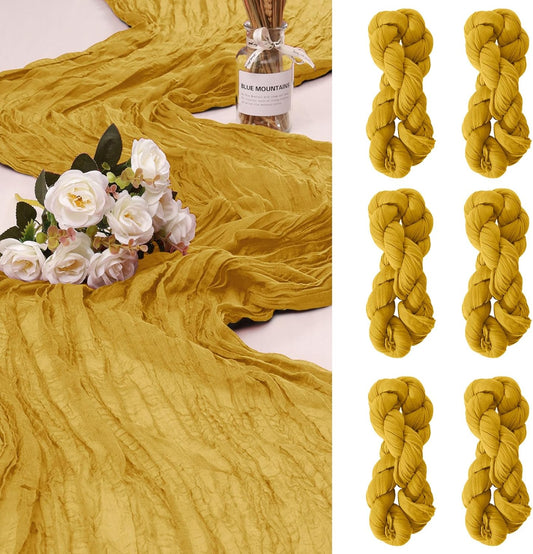 6 Pack Cheesecloth Table Runner 10Ft Christmas Gauze Boho Table Runners for Wedding Decor Bridal Shower Decorations Baby Shower Party(35" x 120")