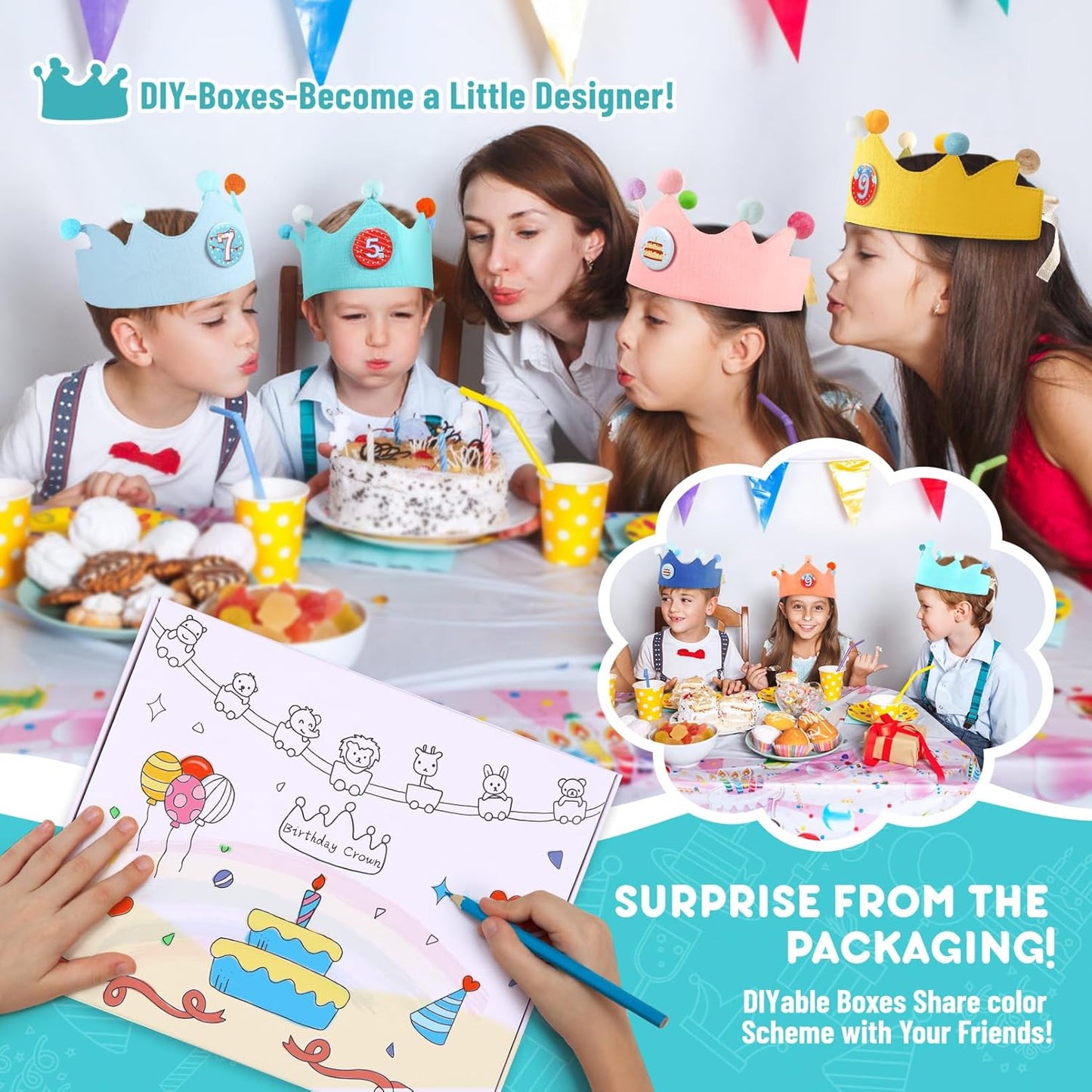 Reusable Birthday Crown with Numbers,Kids Birthday Hat Fabric Crown Pertain Kids Boy Toddler Girl Baby Bday Hats