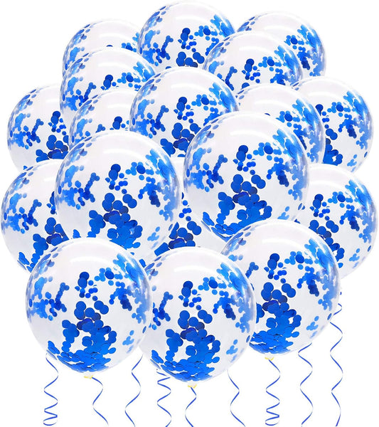 Blue Confetti Balloons, 25 Pcs Thickened 12 Inch Clear Latex Balloon with Confetti Inside for Graduation Decorations Engagement Bridal Shower Party Baby Shower Birthday Party Decoration Supplies