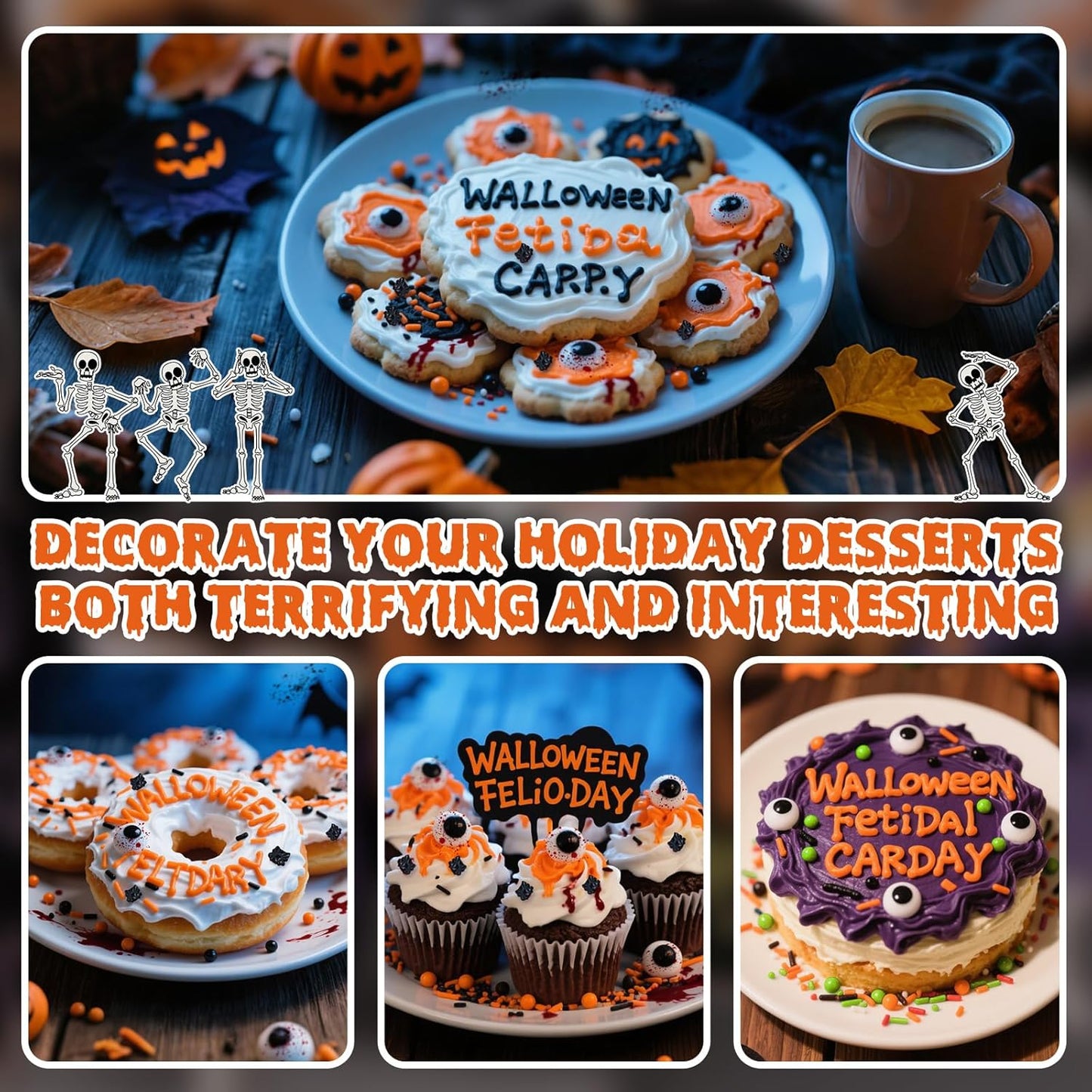 Halloween Terrifying Sprinkles,Candy Bloody Eyeballs,Orange Pearls Black Spider Sprinkle Edible Jimmies Mix,Perfect for Cake Decorations, Baking, Ice Cream, Cookies, Cupcake Topper,Halloween Supplies Children's Party,130g/4.58ounce