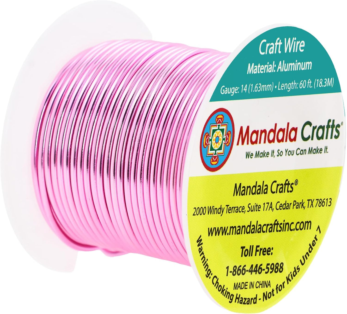 Mandala Crafts 14 Gauge Anodized Aluminum Craft Wire for Jewelry Making - 60 FT Colored Flexible Pink Wire - Bendable for Bonsai Armature Crafting Sculpting
