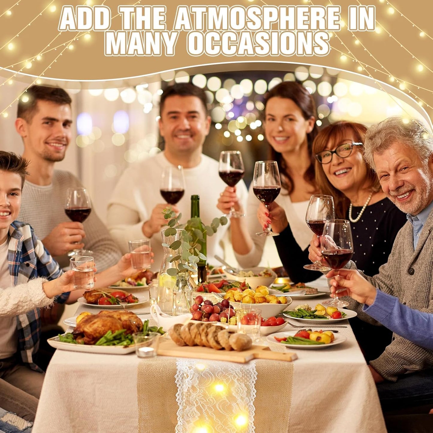 Xinnun 6 Pack Burlap Table Runner with LED String Lights, Modern Rustic Lace Natural Vintage Boho Jute Wedding Table Decor for Farmhouse Thanksgiving Christmas(Thanksgiving Harvest Style,12x70 Inches)