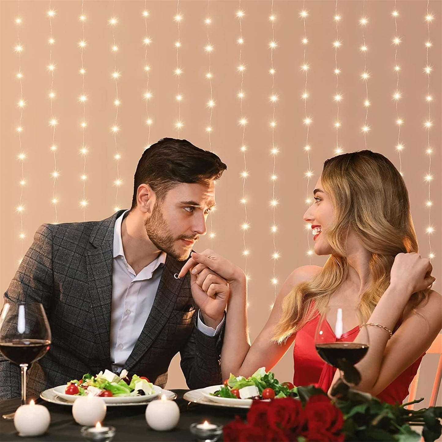 Meonum Curtain Tapestry Backdrop String Lights, Each 13 Strings 6.6 x 5 ft Tapestry Fairy String Light, 8 Modes Window Wall Hanging Light Strings for Bedroom Christmas Curtain Decor(2 Pack)