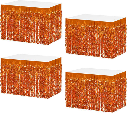 4P Wavy Metallic Tinsel Foil Fringe Table Skirts for Rectangle Tables Backdrop Garland Curtains for Parade Floats Wedding Birthday Parties Decoration Graduation 2025 Christmas (Orange)
