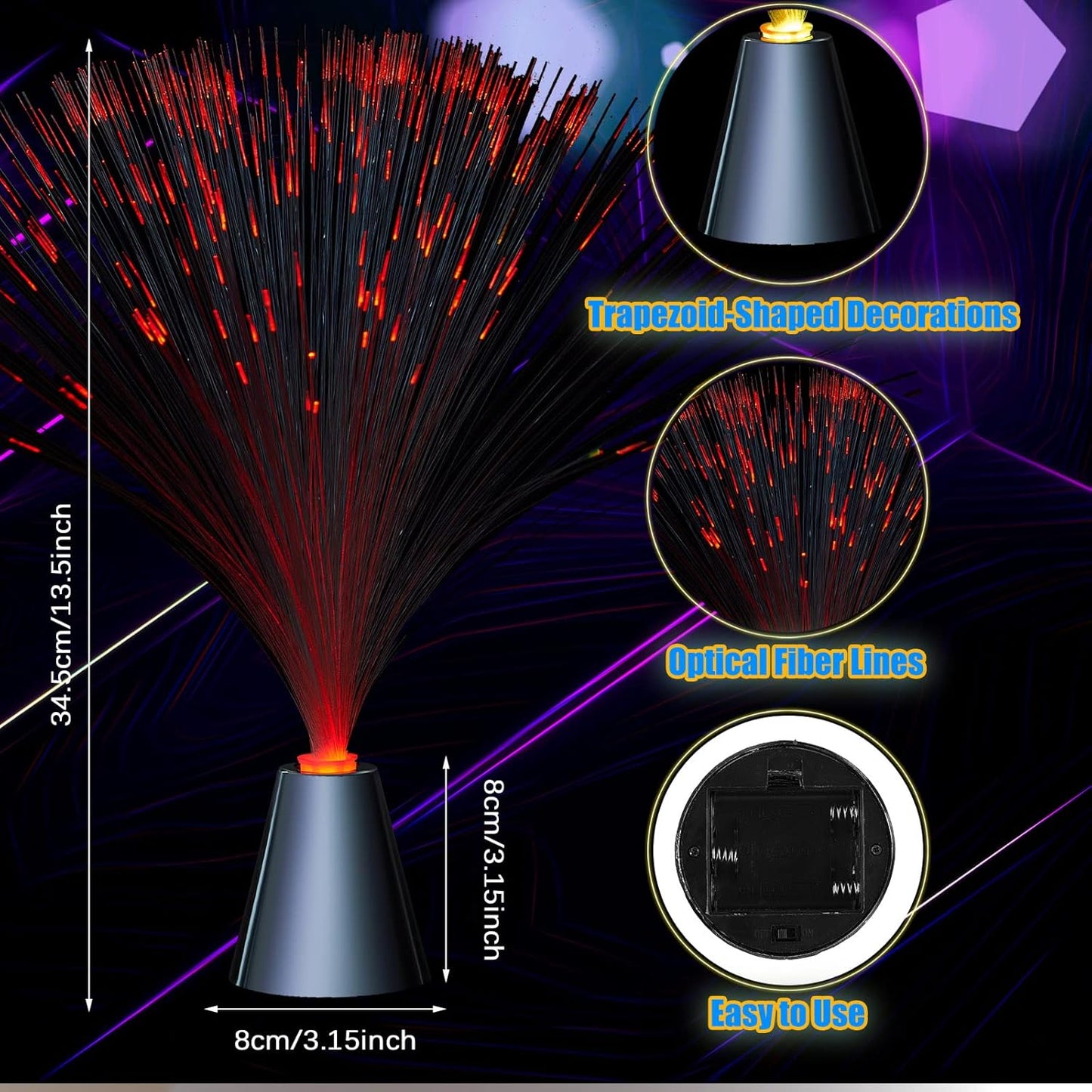 Patelai 16 Pcs LED Fiber Optic Lamp Color Changing Fiber Optic Night Light with Multicolor Glow Decorative Table Centerpiece for Sensory Bedroom Halloween Party Holiday Decorations (Metal,Bright)