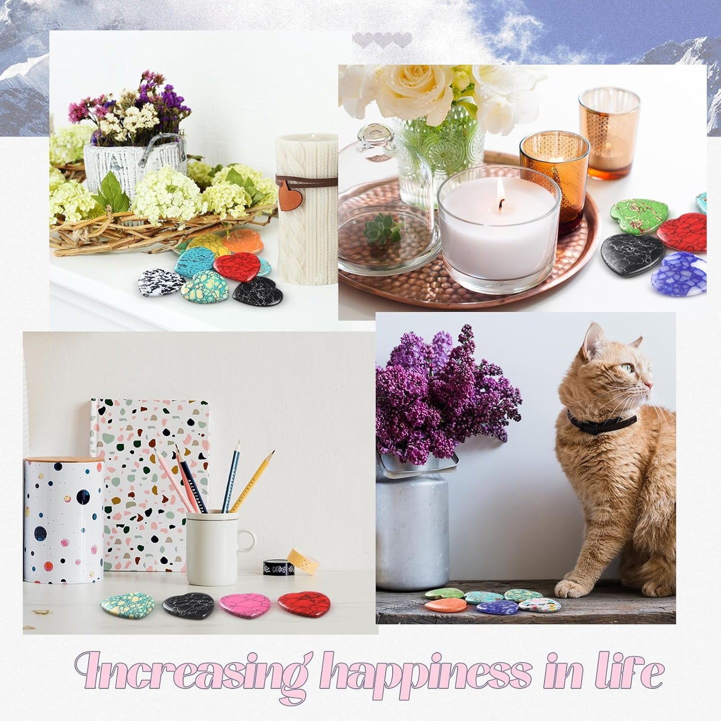 Nuenen 40 Pcs 1.4 Inch Worry Stone Bulk Crystals Heart Shaped Rock Tiny Trinkets Stone Inspirational Healing Crystal Gemstone Love Carved Rock Mom Women