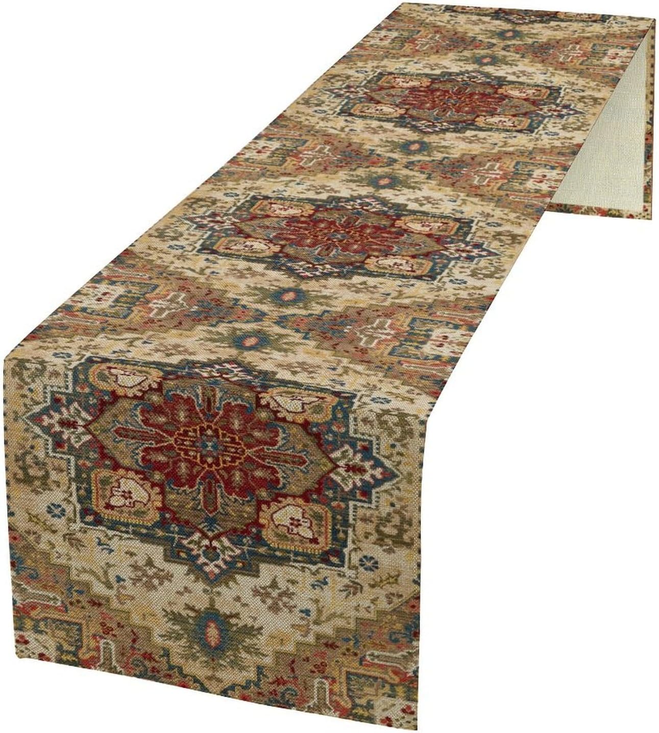 Boho Bohemia Style Table Runner, Vintage Yellow Brown Retro Flower Rustic Country Style Floral Print Pattern for Home Kitchen Table Decor Dining Coffee Room Garden Party Decor 13x60in