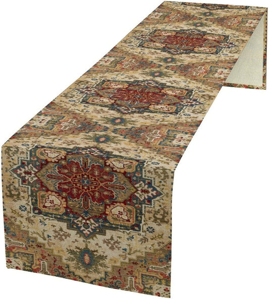 Boho Bohemia Style Table Runner, Vintage Yellow Brown Retro Flower Rustic Country Style Floral Print Pattern for Home Kitchen Table Decor Dining Coffee Room Garden Party Decor 13x60in