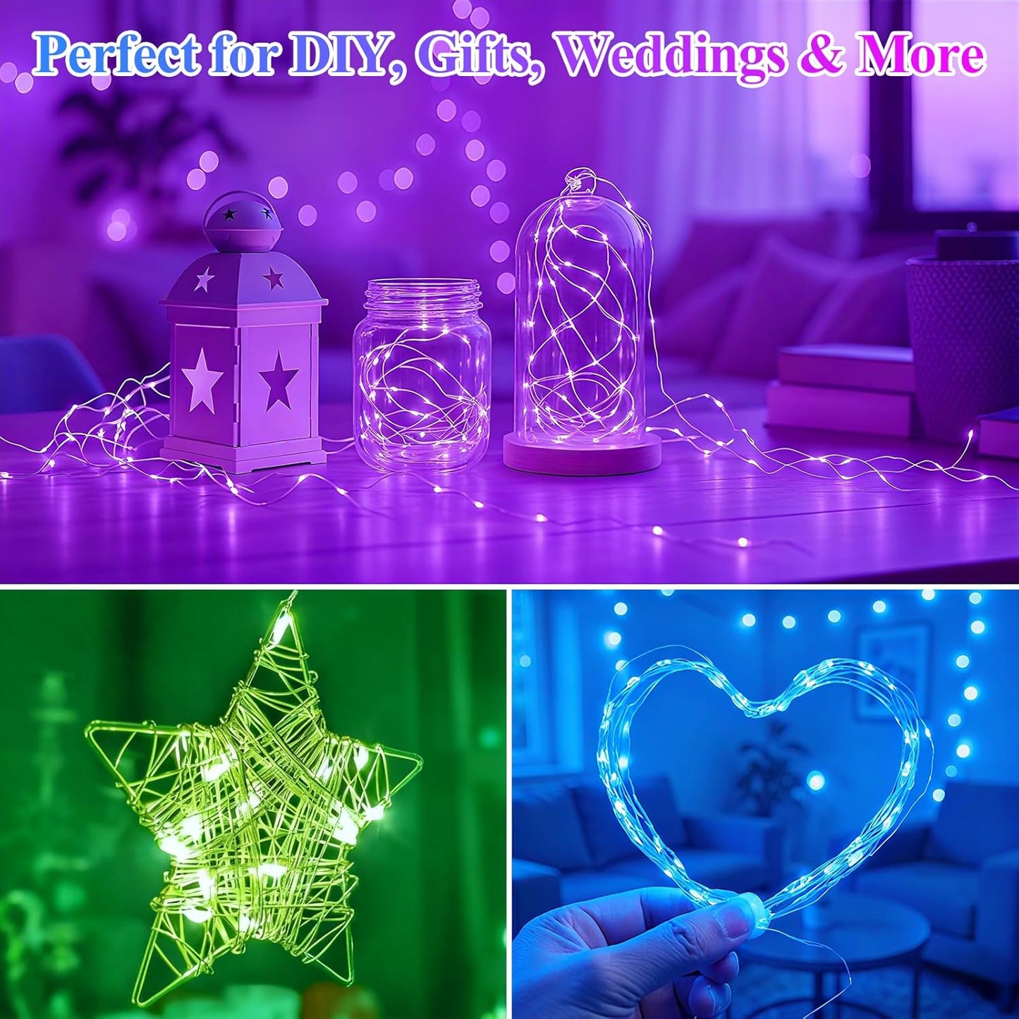 Lakumu 12 Pack Multi Color Led Fairy Lights Battery Operated - String Lights Waterproof Silver Wire 7 FT 20 Led Firefly Starry Moon Lights for DIY Christmas Decorations Mason Jar Party Wedding Decor