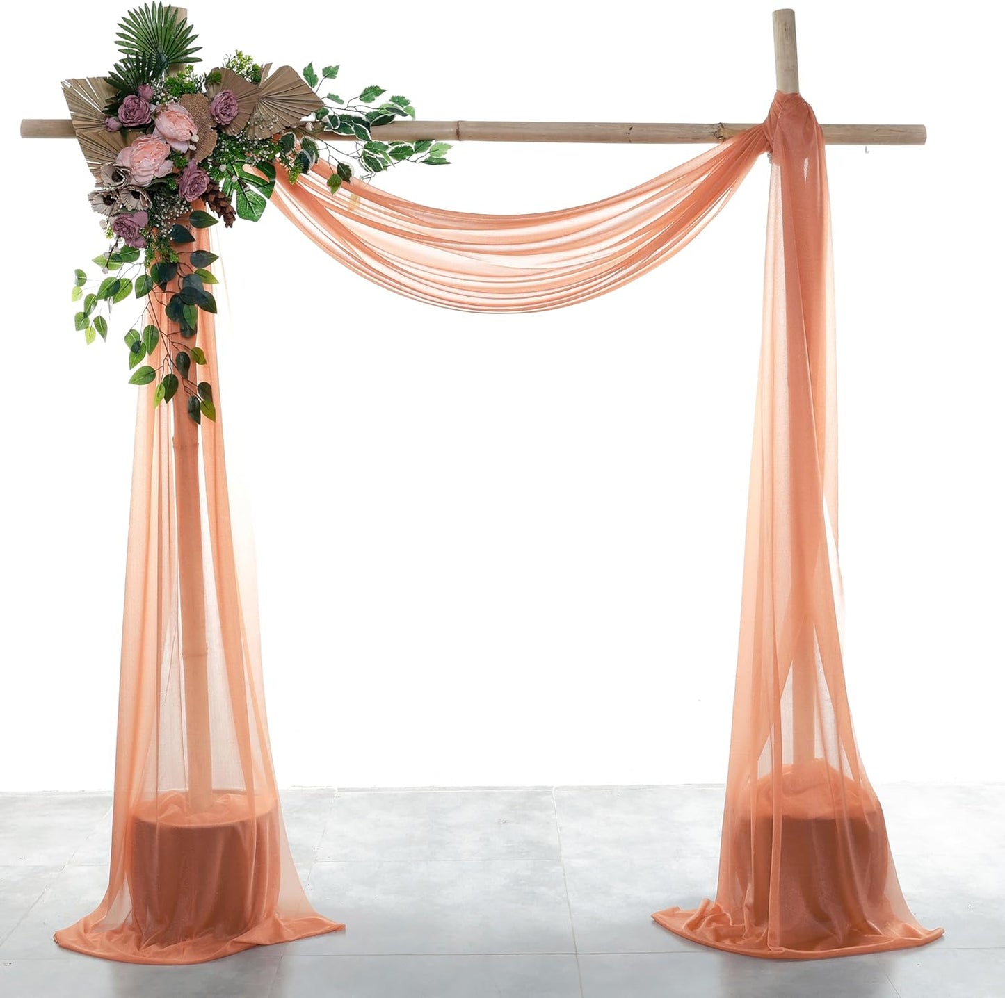 VDS Pack of 2 Panel (30 Inch X 100 Feet) Wedding Arch Draping Fabric Sheer Chiffon Fabric Drapery for Wedding Ceremony Reception Swag Backdrop Canopy Chuppah ARBO Altars Decoration (Coral Peach)