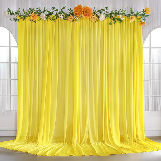 10ft x 10ft Yellow Backdrop Curtain Drapes, Wrinkle-Free Sheer Chiffon Fabric Photo Backgroud Panels for Wedding Arch Party Ceremony Stage Photography Decoration