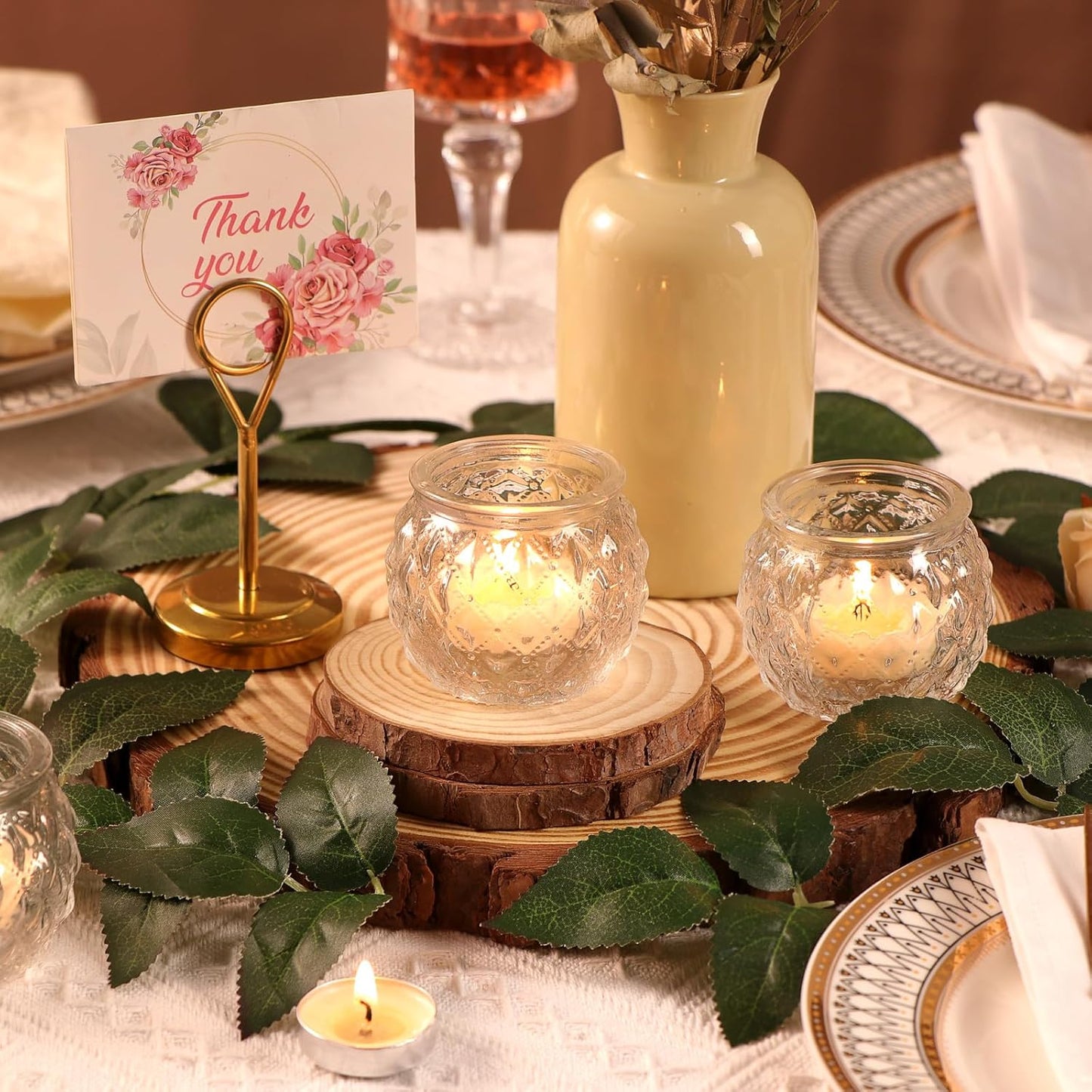 DARJEN 48Pcs Clear Votive Candle Holders - Round Candle Holder, Candle Holders Bulk for Tea Light Candle, Embossed Candle Votives for Wedding Centerpiece & Home Decor