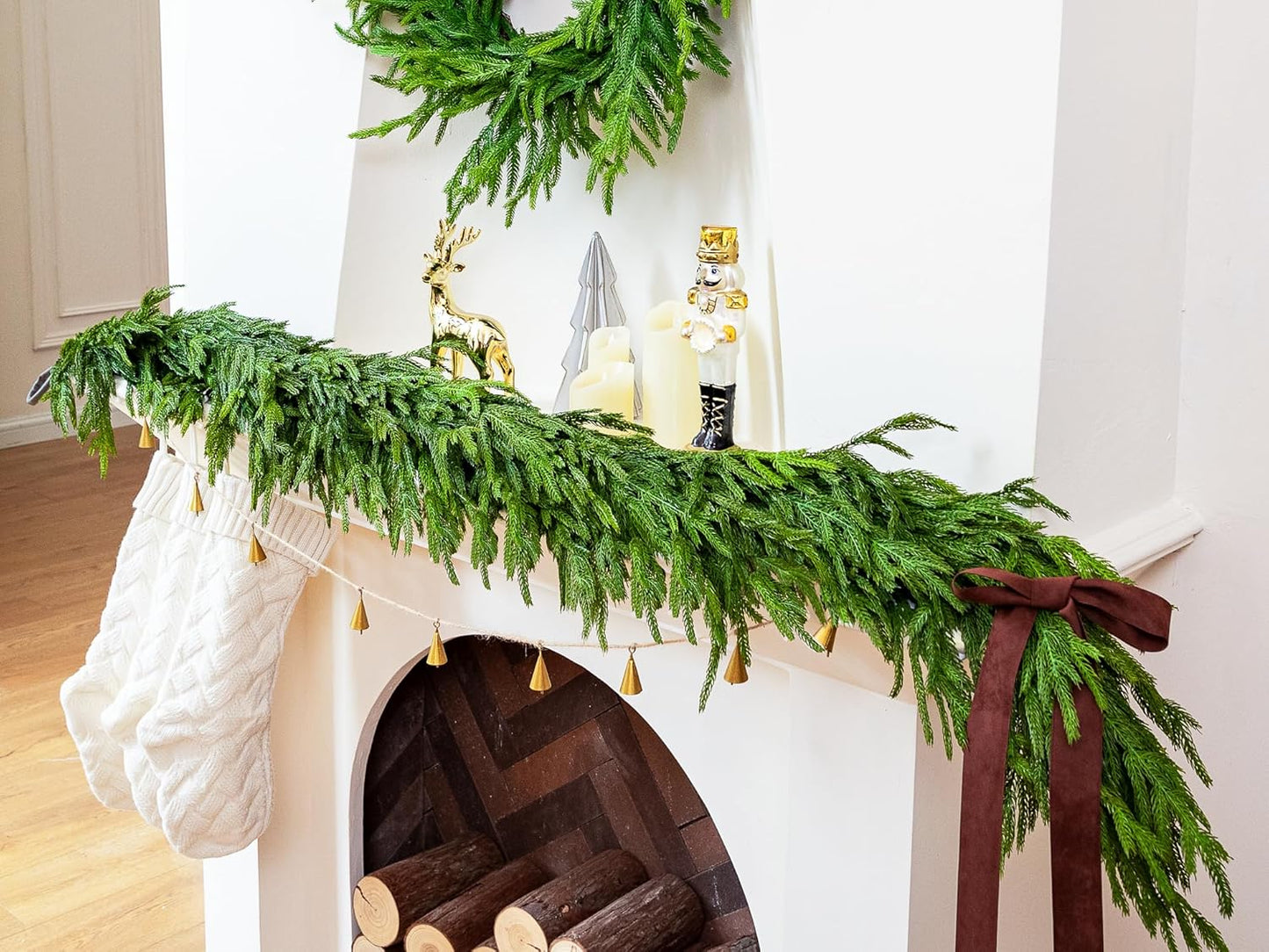 72" Extra Full Norfolk Pine Garland Realistic Christmas Garland Cedar Garland for Mantle Stairs Table Wall Fireplace Indoor Outdoor Xmas Christmas Decor Decorations