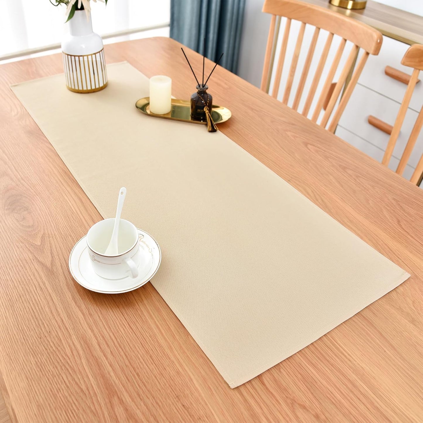 Farmhouse Beige Table Runner Small Short Table Runners 36 Inches Coffee Table Runner for Dresser Living Room Bedroom Holiday Party Banquet 12X36 Inch