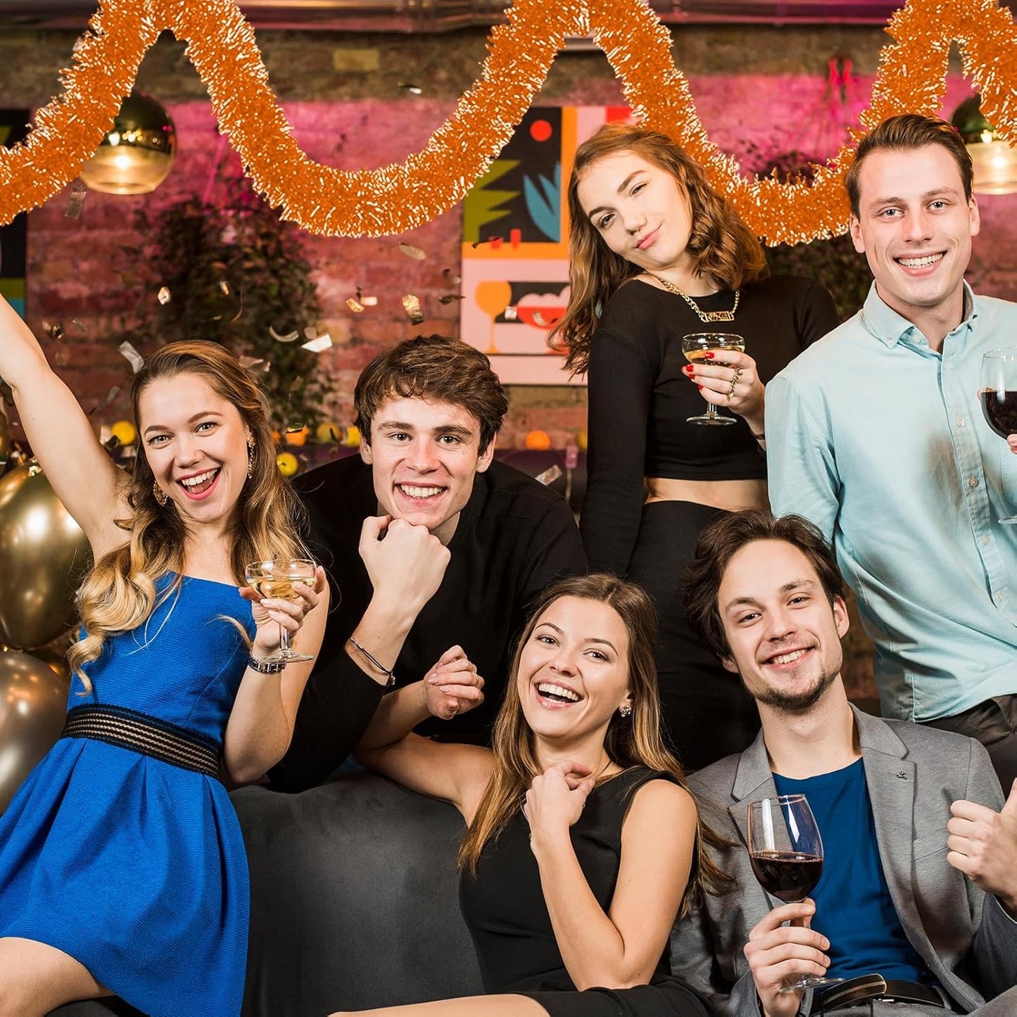 25 Feet Macaron Orange Christmas Tinsel Garland, Metallic Foil Twist Banner Wall Hanging Tinsel Streamers Backdrop for Parade Floats, Christmas, Mother's Day, Birthday Party Decorations(4in x 25ft)