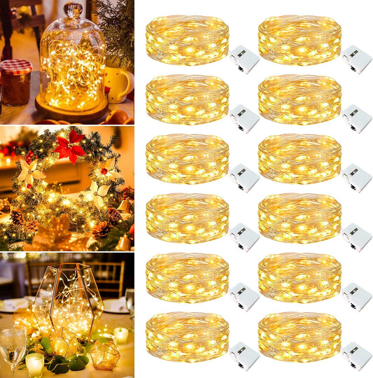 12 Pack Fairy Lights Battery Operated - 7ft 20 Led Twinkle Lights 3 Modes, Bulk Mini String Lights Waterproof for Mason Jars Vases DIY Party Wedding Decoration Christmas -Warm White