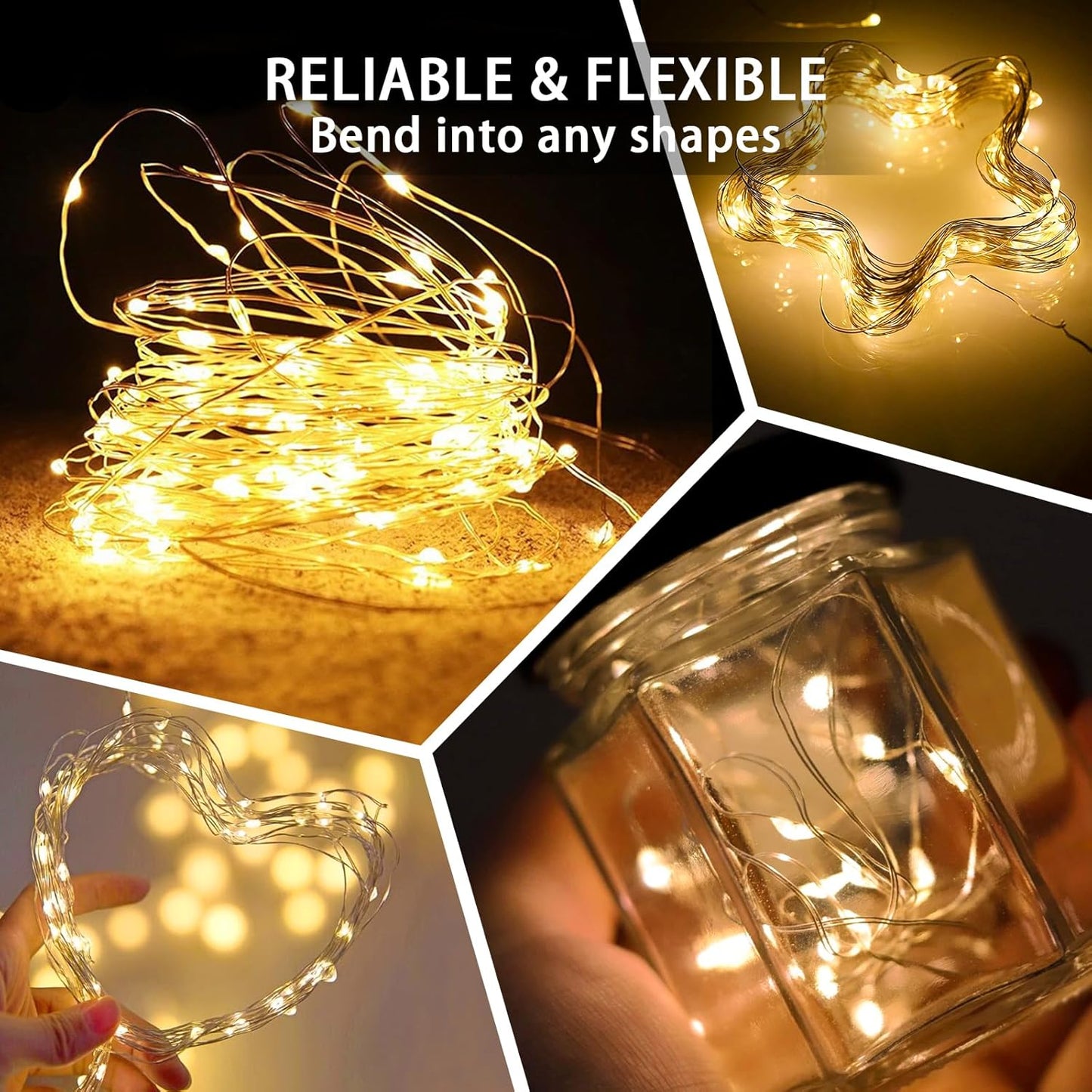 100 Pack Fairy Lights 7Ft 20 LED Twinkle String Lights 3 Modes Battery Operated Waterproof Firefly Starry for Mason Jar Party Wedding Christmas Valentines Day Table Centerpieces,Warm White