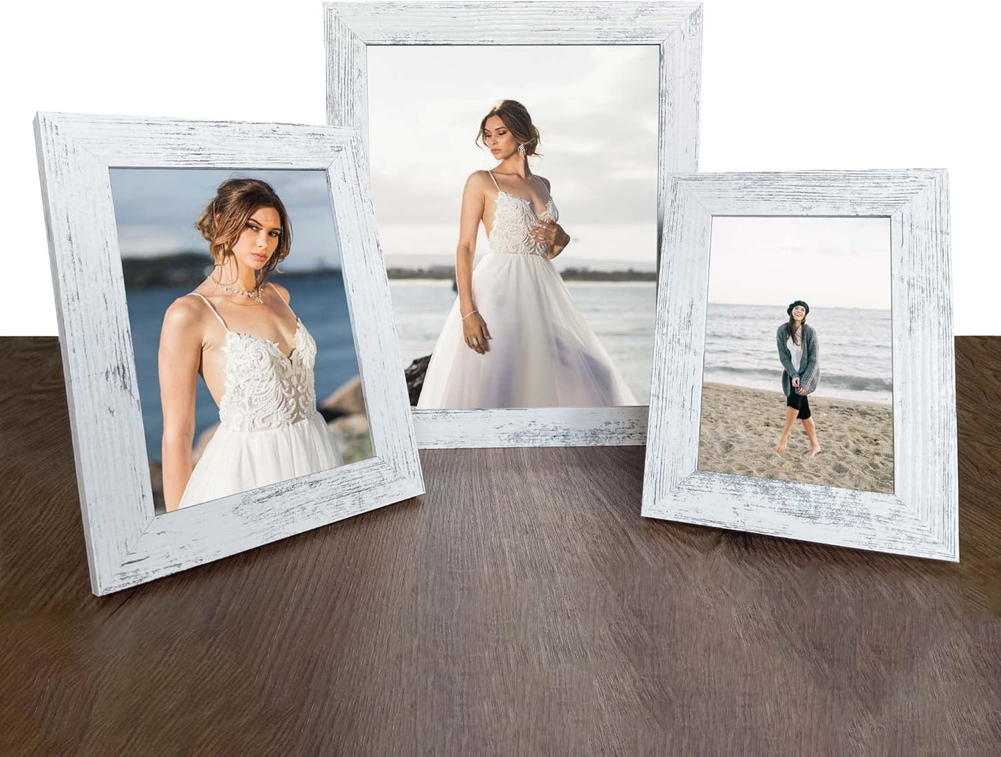5x7 Picture Frame Set of 4, High Definition Glass Distressed White Frame, 5 x 7 Wood Photo Frames for Tabletop Display and Wall Mounting