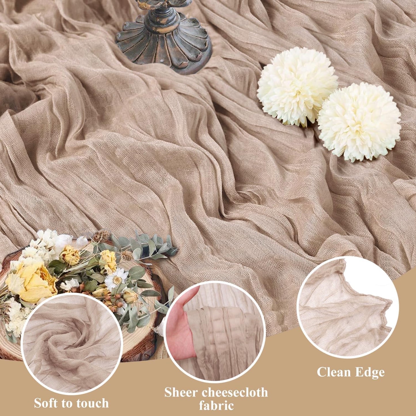 Asee'm 6pcs Cheesecloth Table Runner 120 Inches Long Nude Pink Boho Gauze Cheese Cloth Runner 10FT Rustic Sheer Table Runners for Christmas Wedding Party Baby Shower Spring Easter Decoration