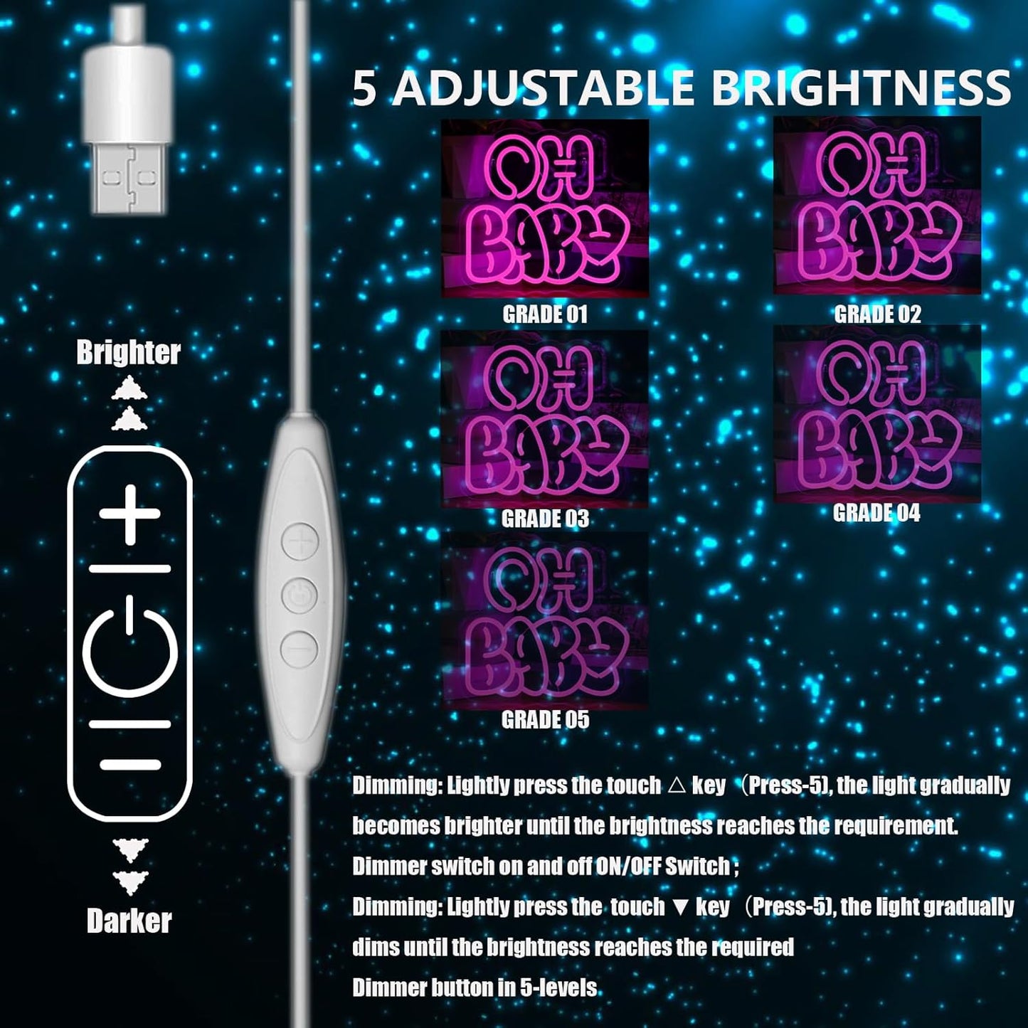 Oh Baby Neon Sign for Wall Decor,Dimmable Neon Lights gifts for Lover Baby Birthday Wedding Party Kids Bedroom Valentine's Day Gender Reveal Size:12.6 * 11.61In(Rose red)