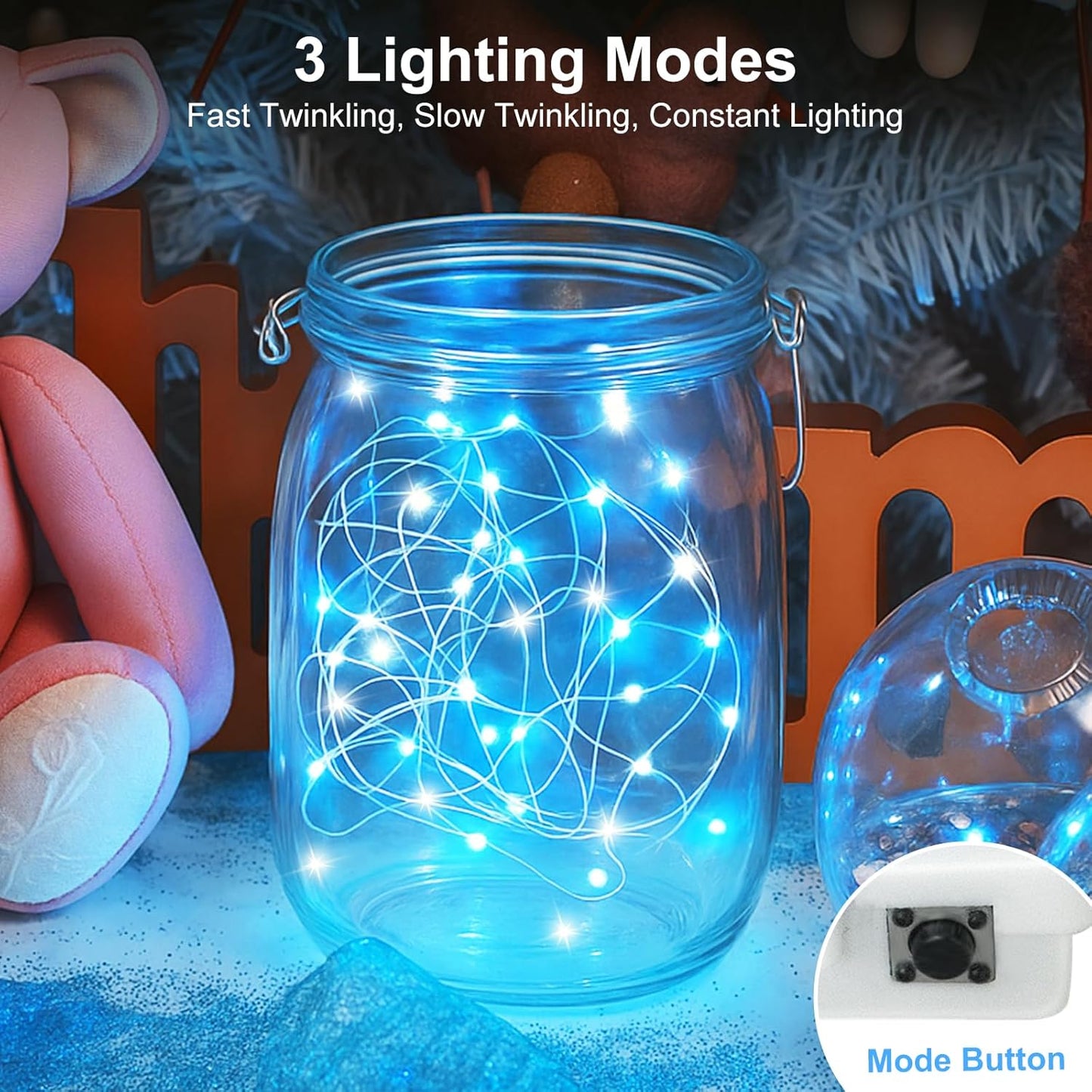 btfarm 12 Pack Fairy Lights Battery Operated [3 Modes], 7ft 20 Led Twinkle Lights String Lights Waterproof Bulk Small Mini Silver Wire for Christmas Mason Jars Wedding Table Centerpiece, Blue White