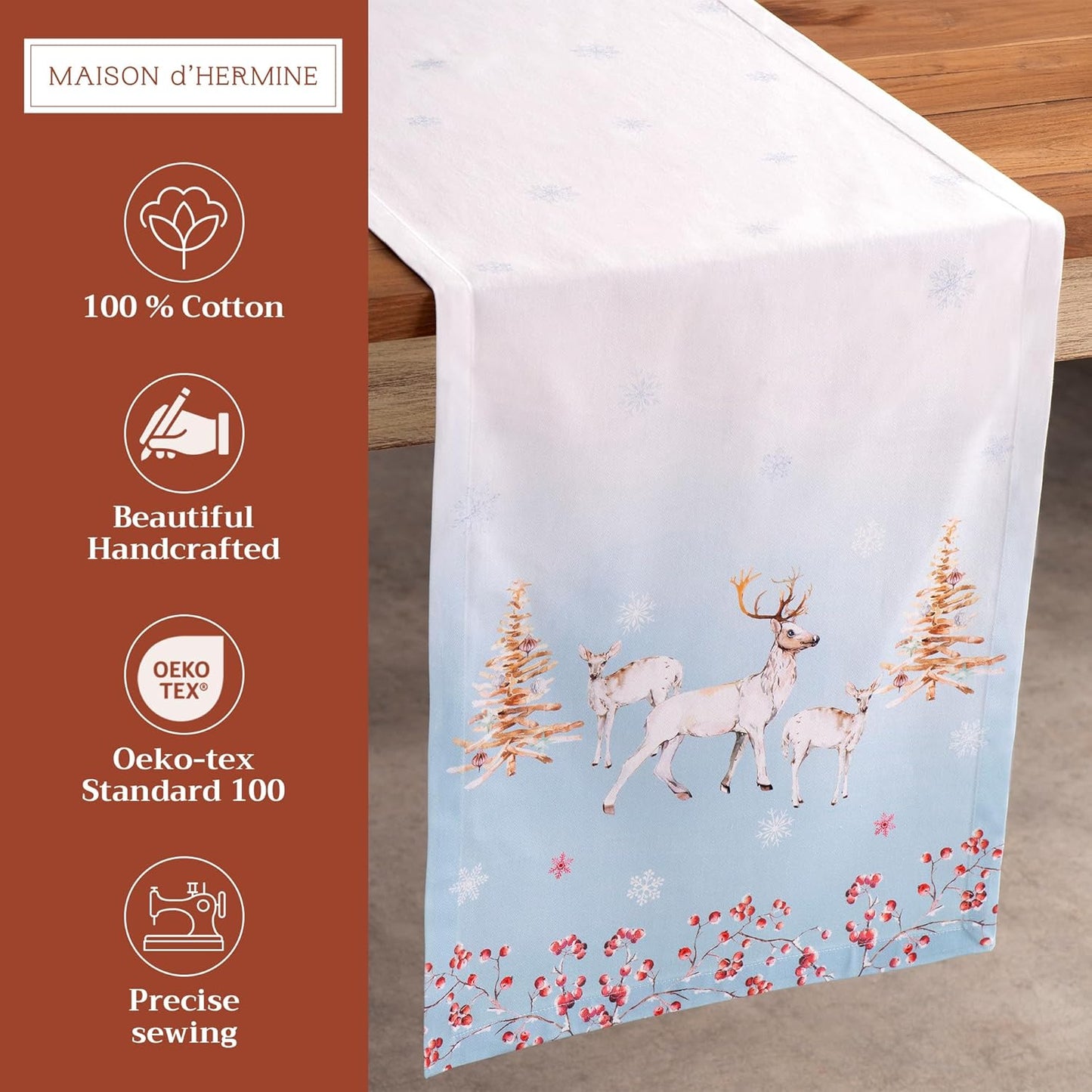Maison d' Hermine Table Runner 100% Cotton Single Layer Table Runners 108 inches Long for Thanksgiving Christmas Decorations Home Kitchen Dining Party Wedding (Fairy Tale Forest, 14.5" x 108")