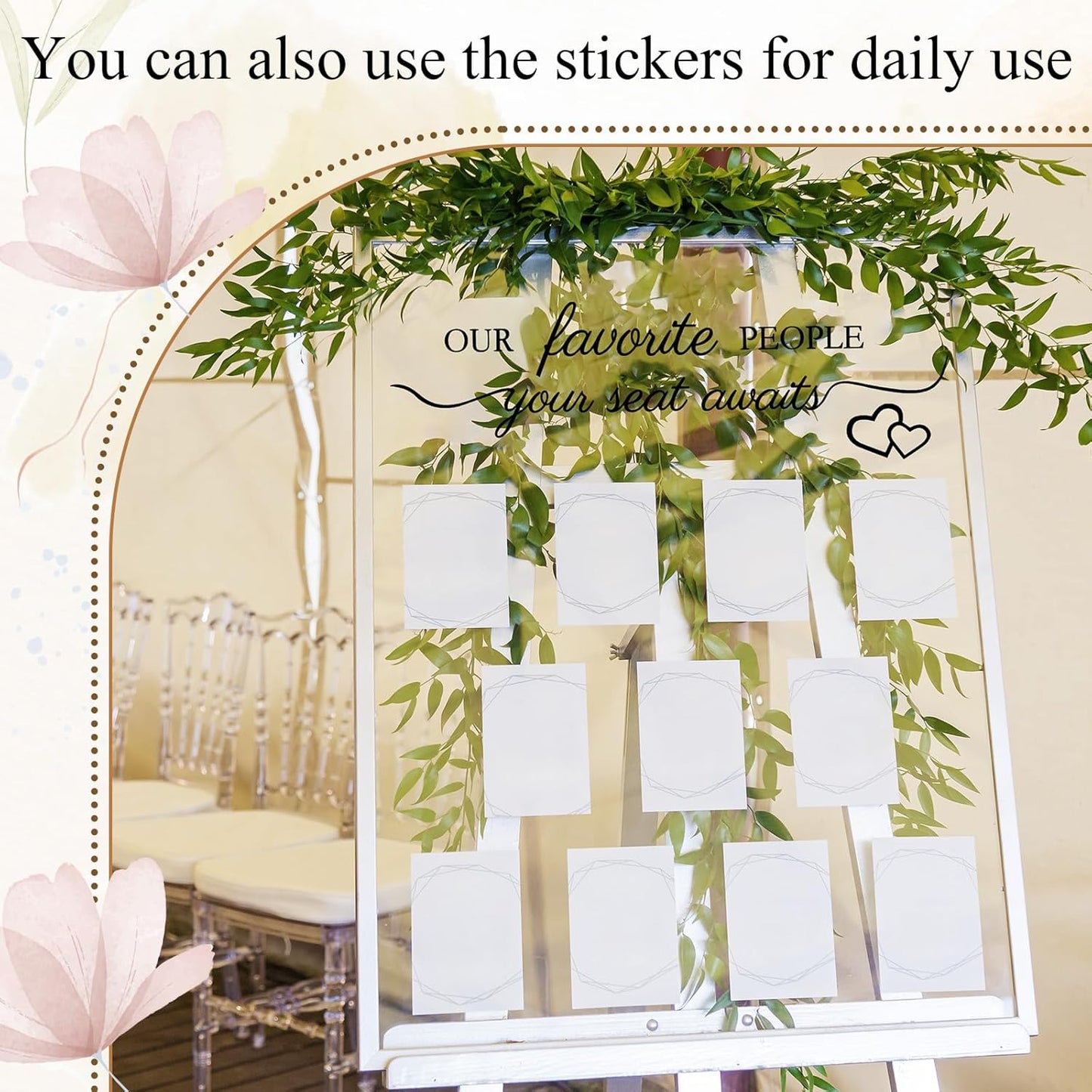 3 Pcs Wedding Seating Chart Decal Stickers DIY Our Favorite People Your Seat Awaits Vinyl Decal Wedding Sign Decor Seating Chart Board Mirror Stickers(Black)