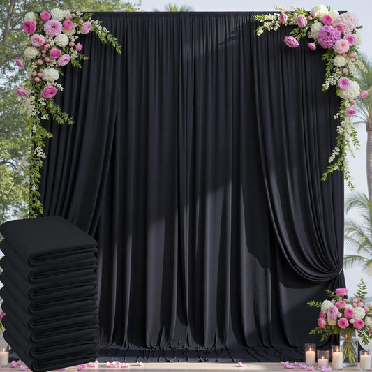 40×14ft Wrinkle Free Black Backdrop Curtain for Wedding Parties,8 Panels 5×14ft Height Soft Silky Polyester Photo Backdrop Drapes for Birthday Graduation Photography Stage Event Background Cloth